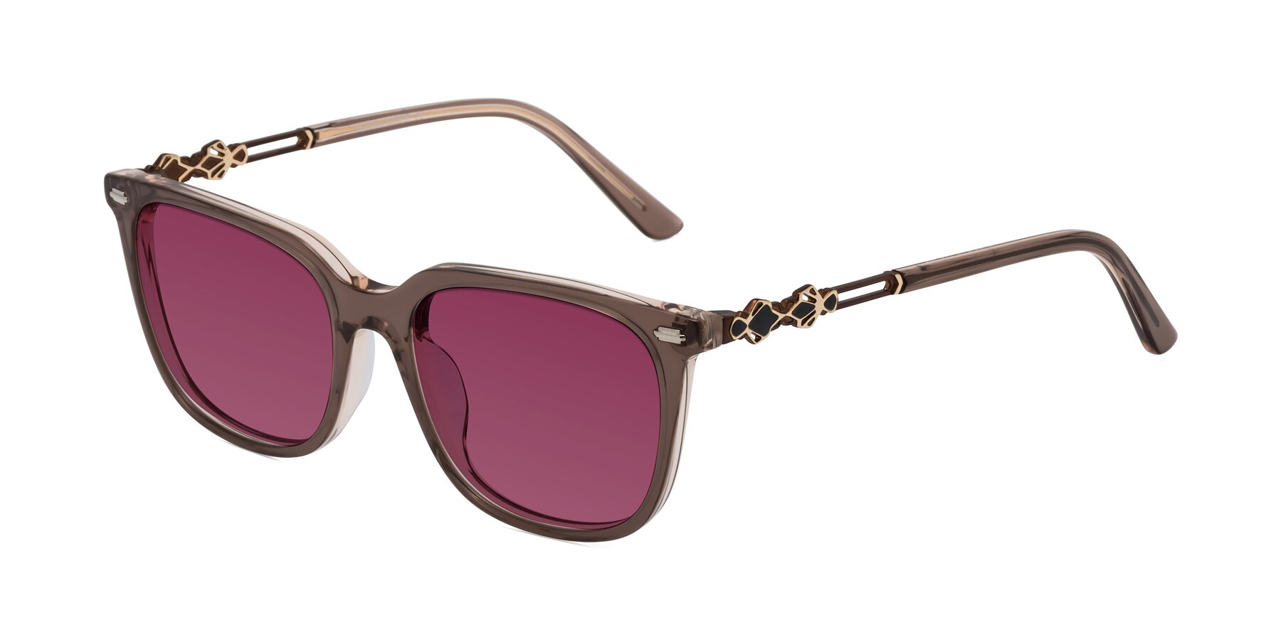 Angle of Dahlia in Rose Taupe with Wine Tinted Lenses