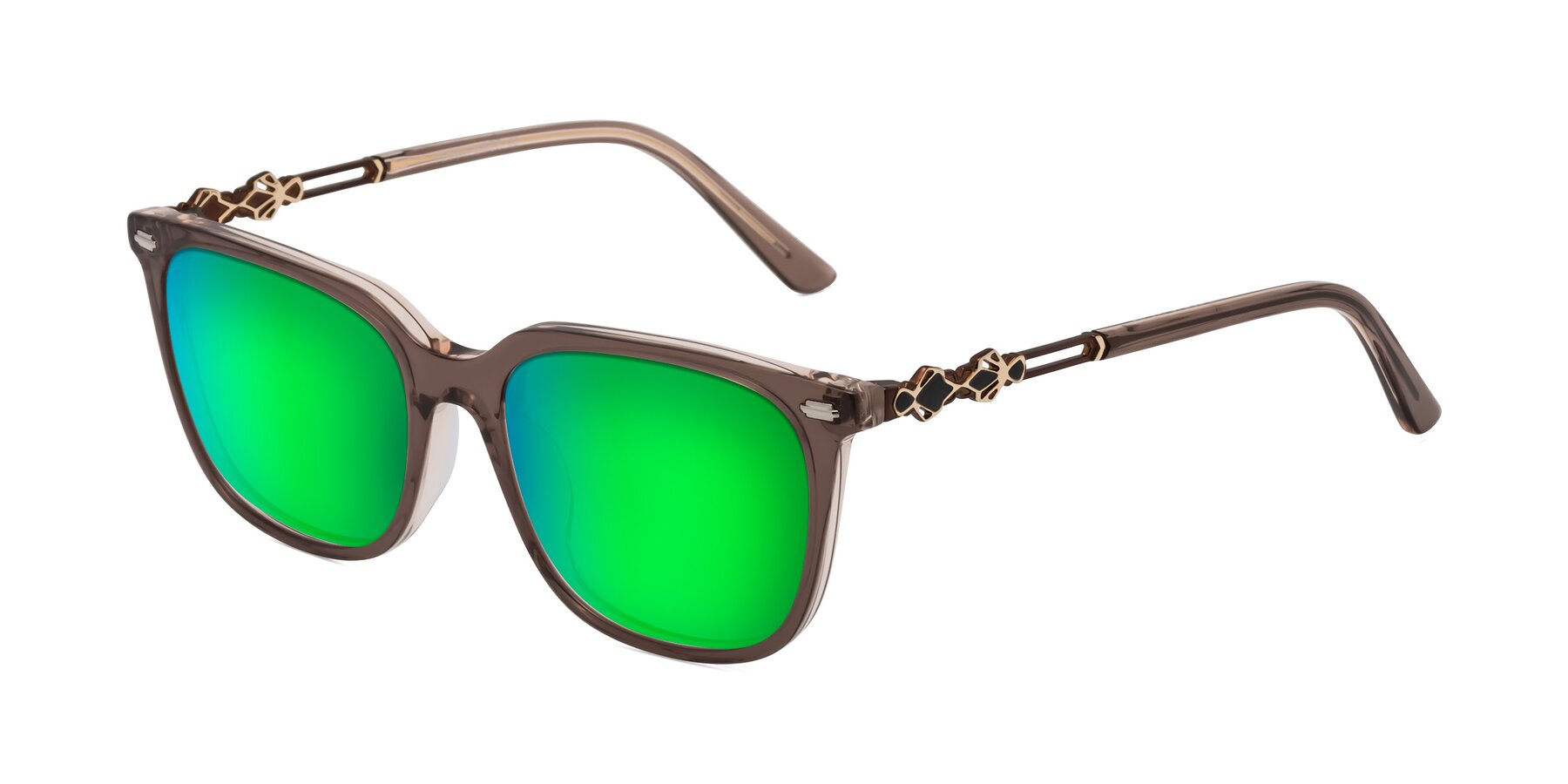 Angle of Dahlia in Rose Taupe with Green Mirrored Lenses