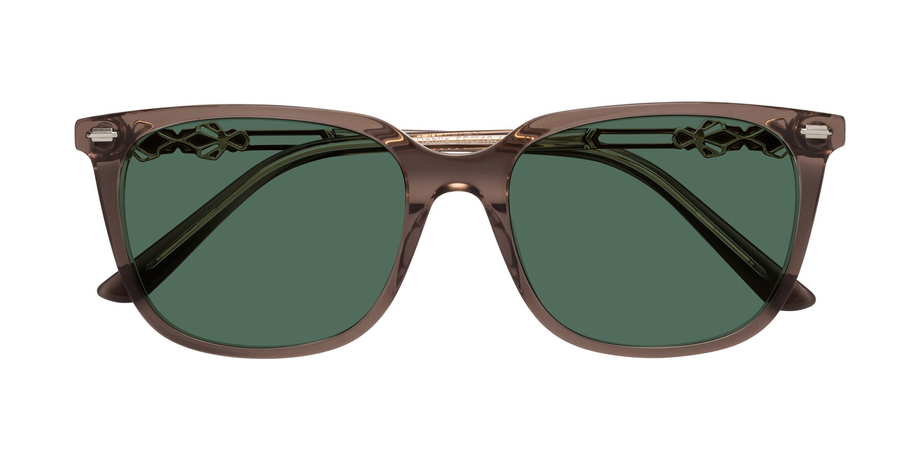 Folded Front of Dahlia in Rose Taupe with Green Polarized Lenses