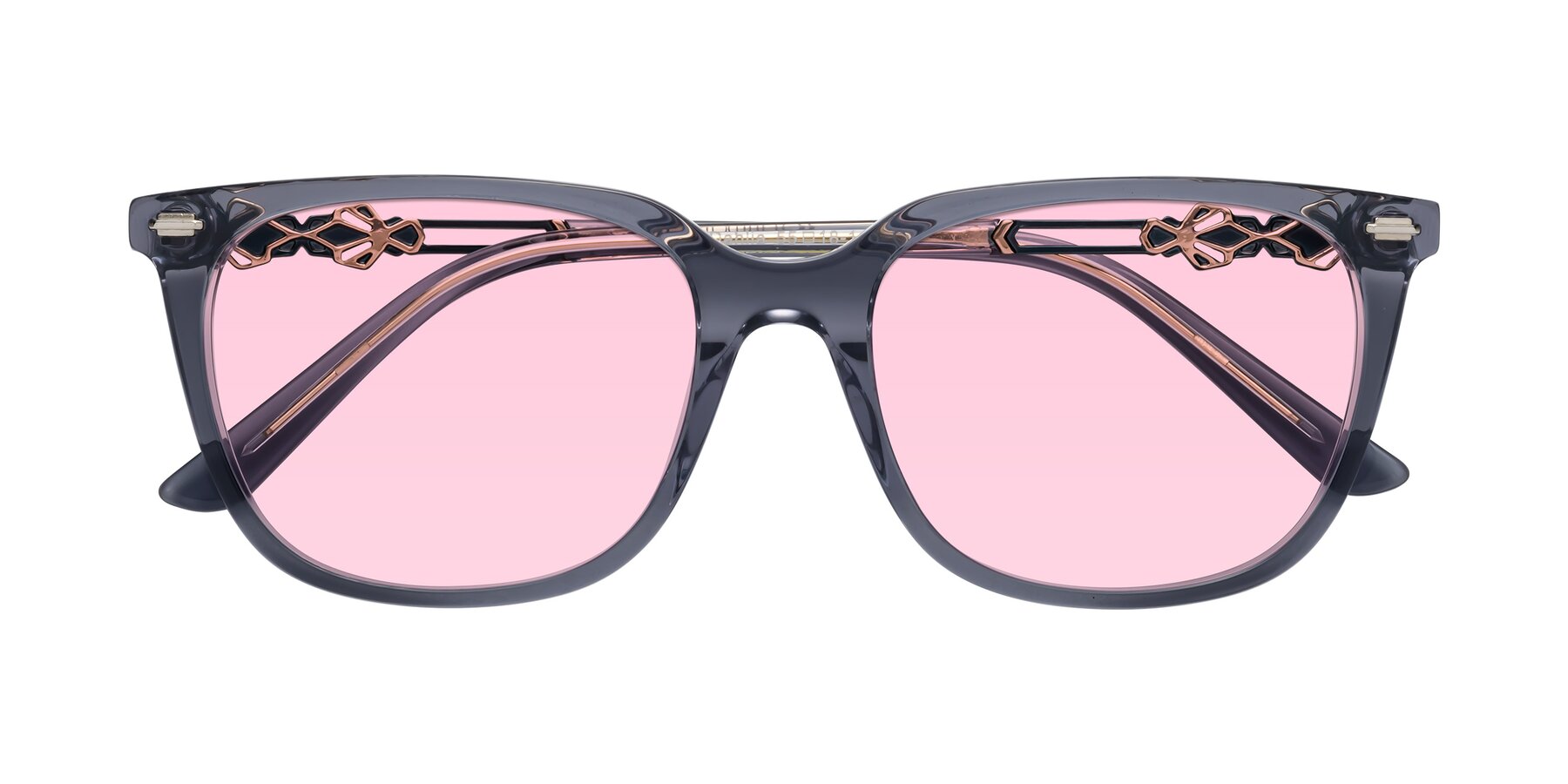 Folded Front of Dahlia in Blue Gray with Light Pink Tinted Lenses