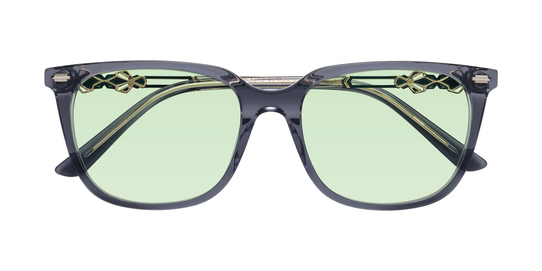 Folded Front of Dahlia in Blue Gray with Light Green Tinted Lenses