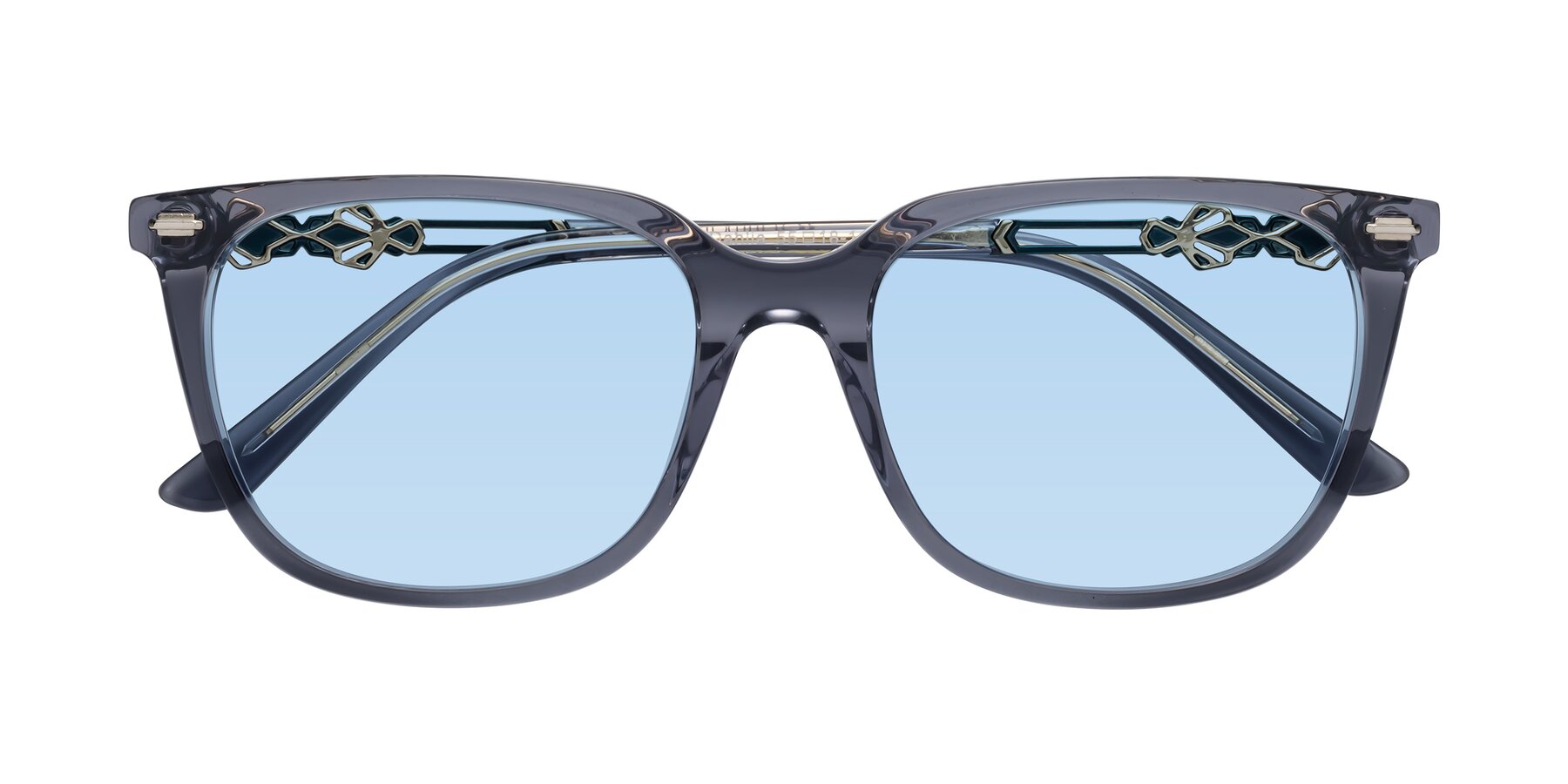 Folded Front of Dahlia in Blue Gray with Light Blue Tinted Lenses