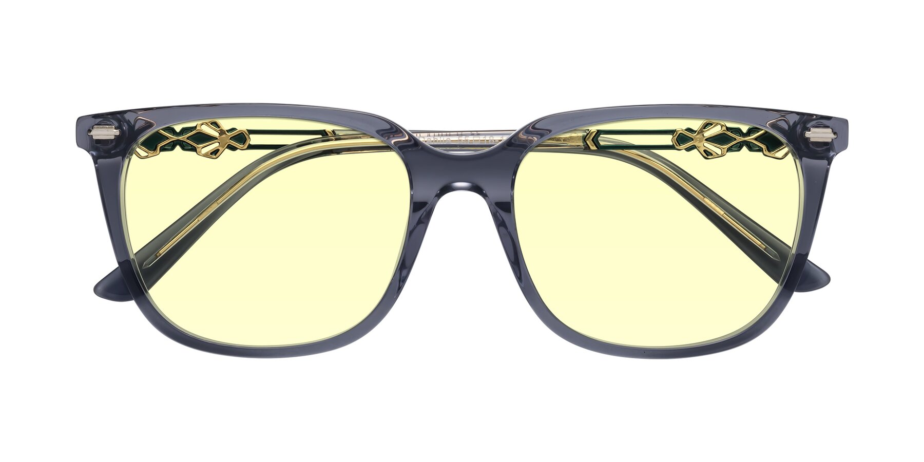 Folded Front of Dahlia in Blue Gray with Light Yellow Tinted Lenses