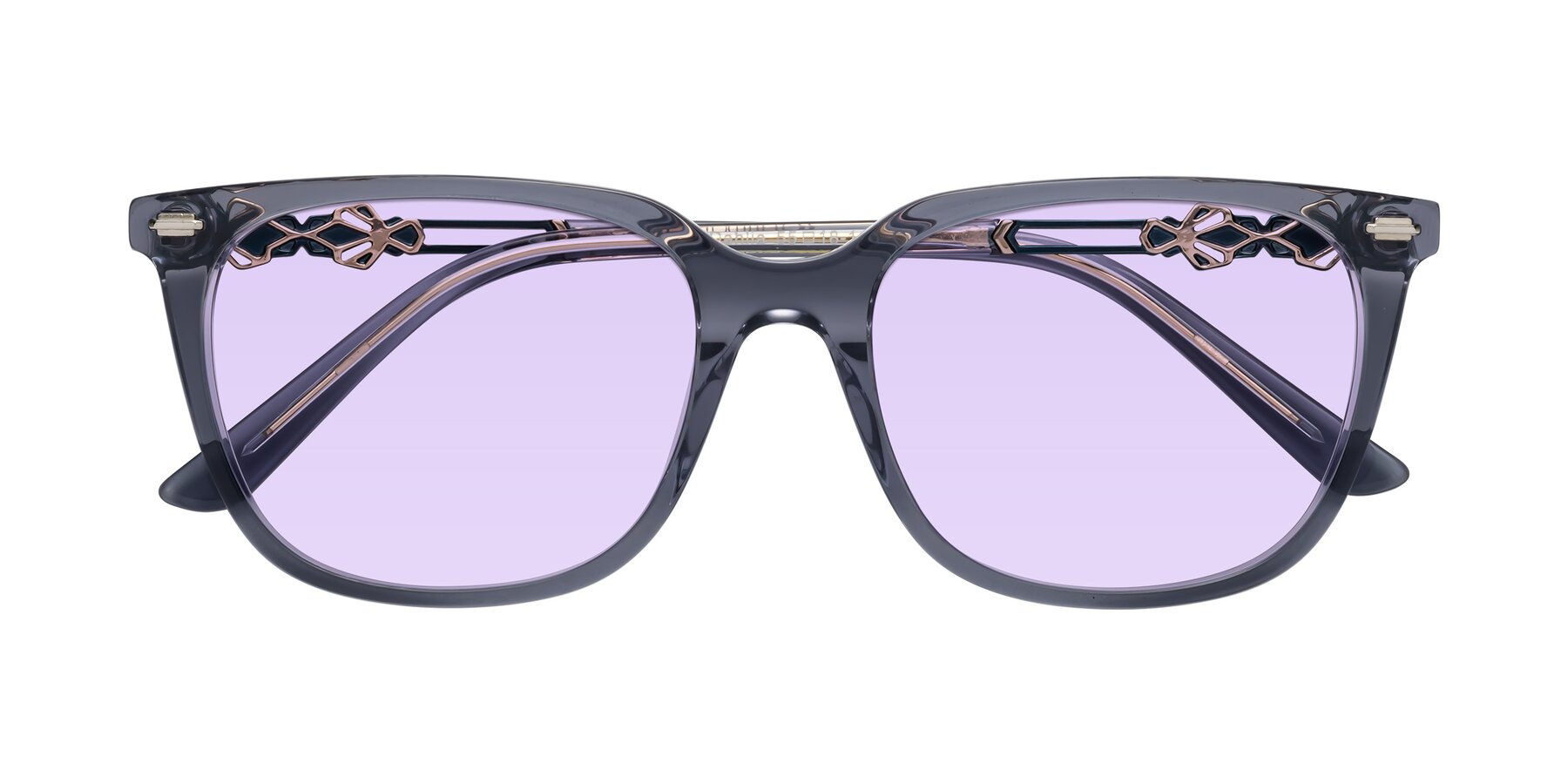 Folded Front of Dahlia in Blue Gray with Light Purple Tinted Lenses