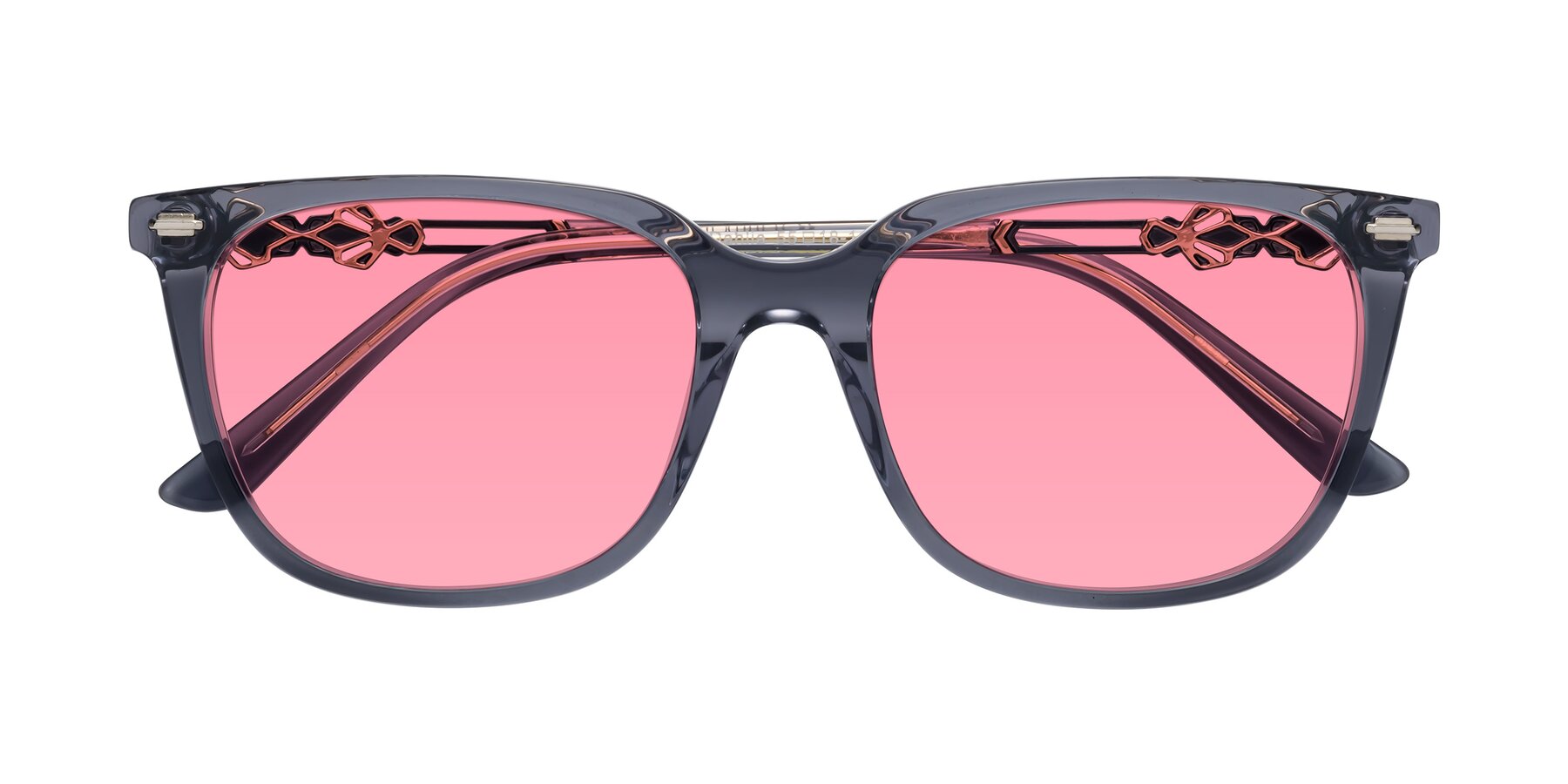 Folded Front of Dahlia in Blue Gray with Pink Tinted Lenses