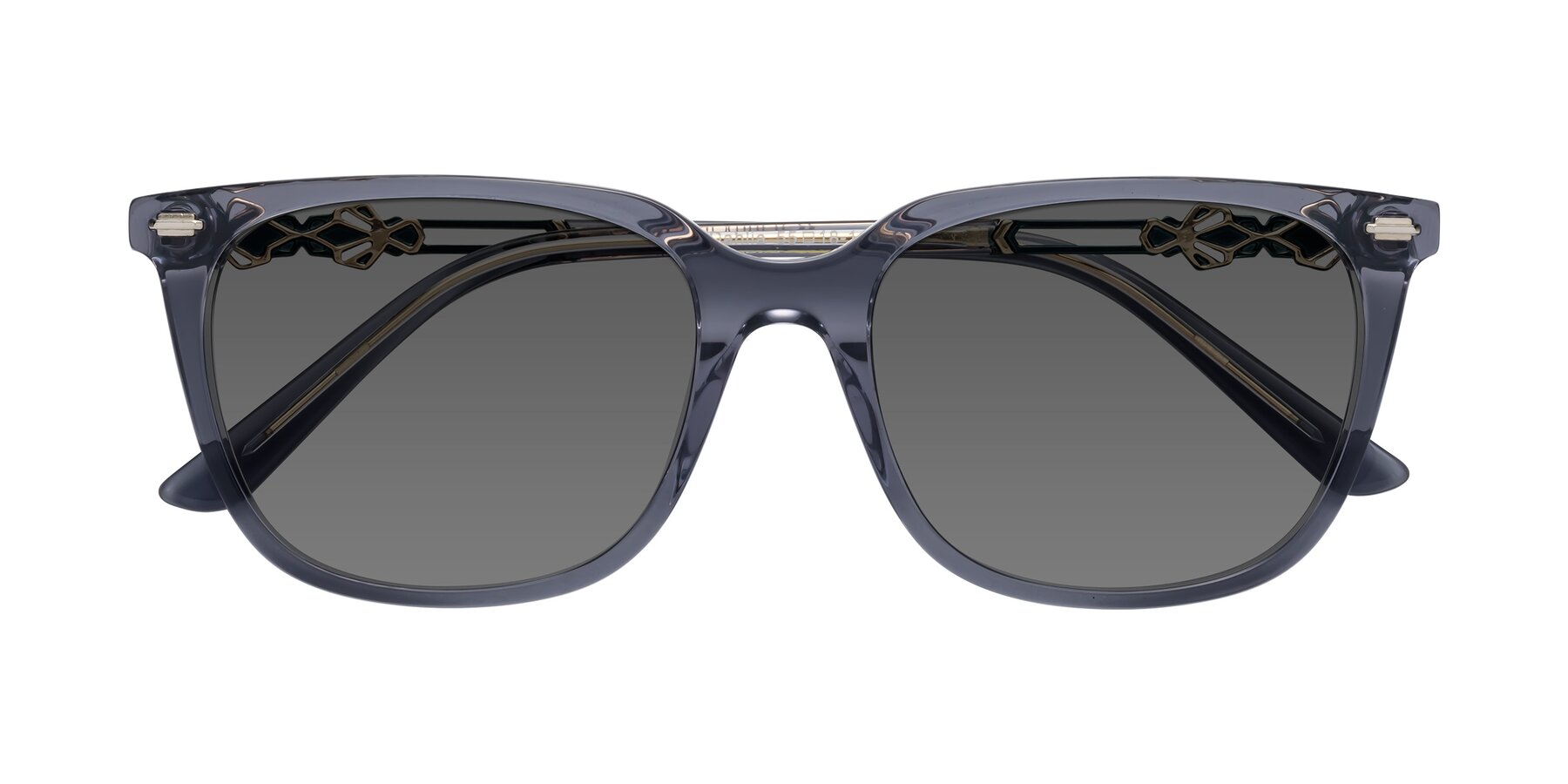 Folded Front of Dahlia in Blue Gray with Medium Gray Tinted Lenses