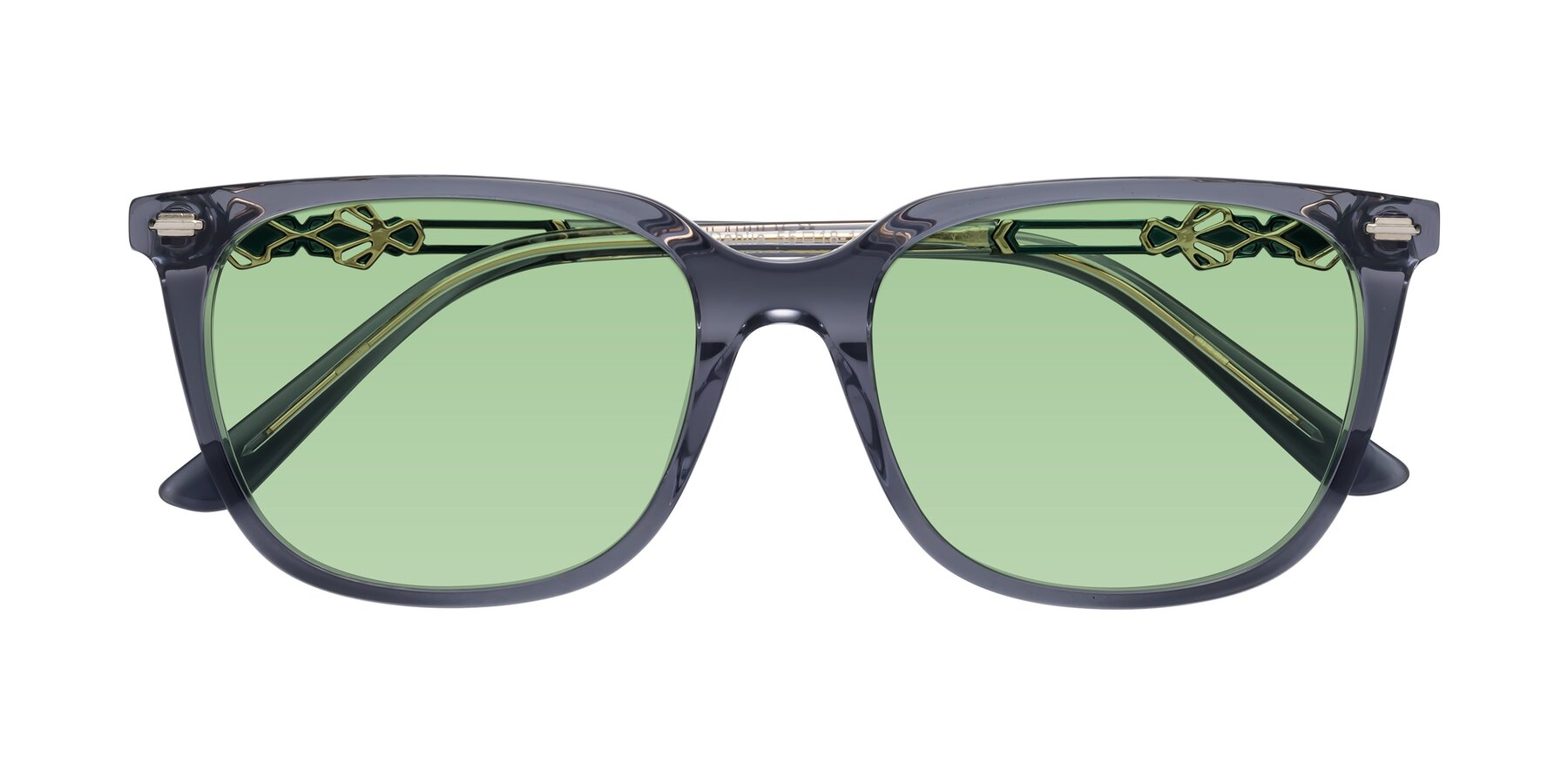 Folded Front of Dahlia in Blue Gray with Medium Green Tinted Lenses