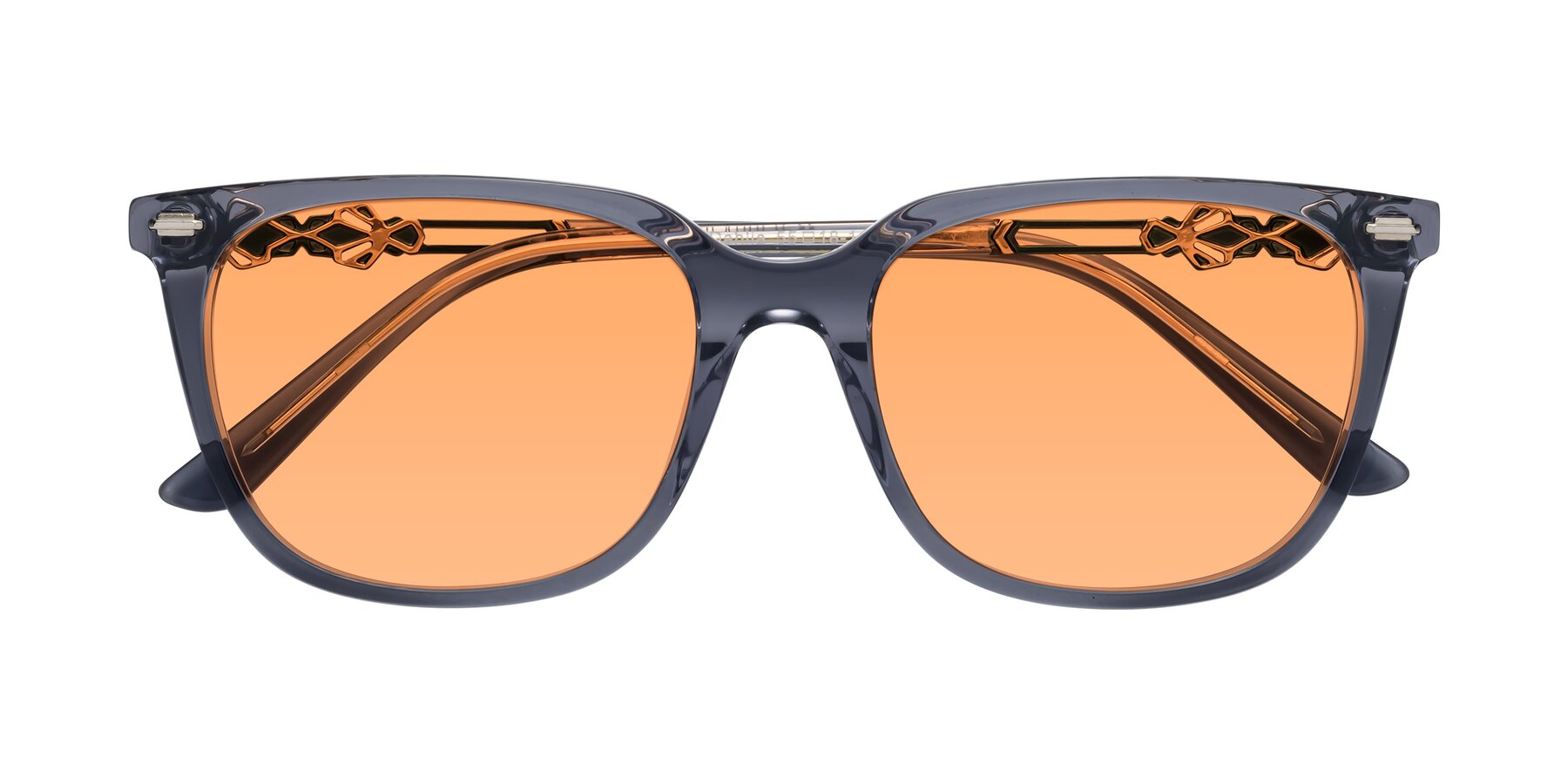 Folded Front of Dahlia in Blue Gray with Medium Orange Tinted Lenses