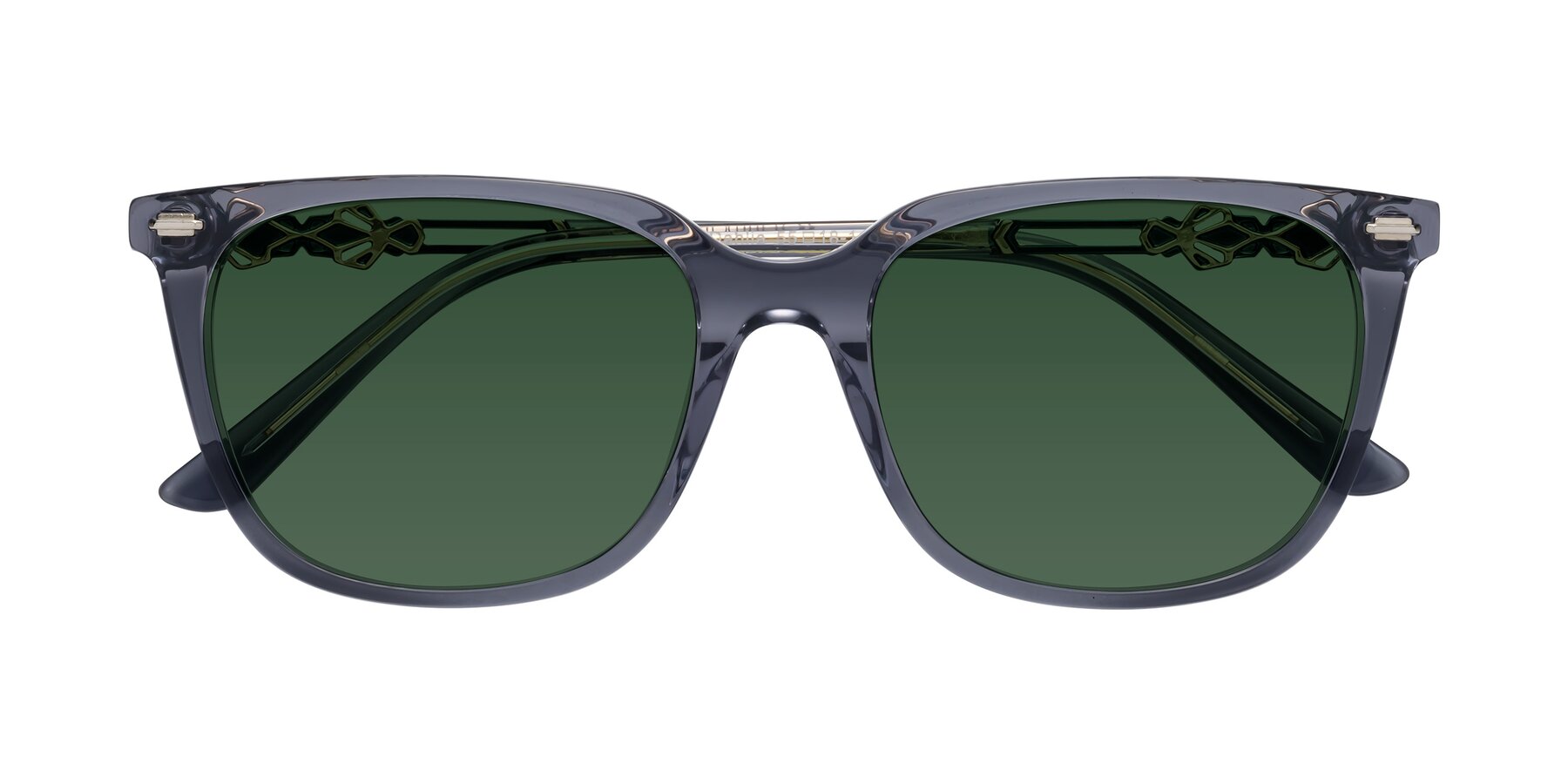 Folded Front of Dahlia in Blue Gray with Green Tinted Lenses