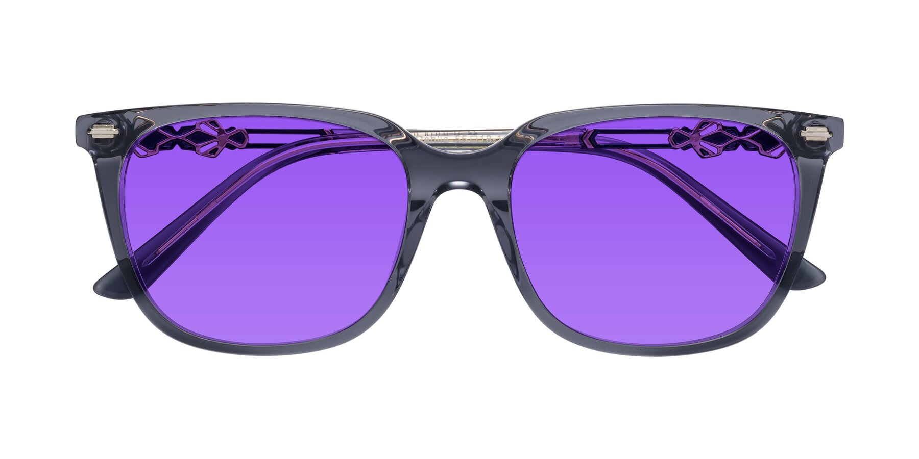 Folded Front of Dahlia in Blue Gray with Purple Tinted Lenses