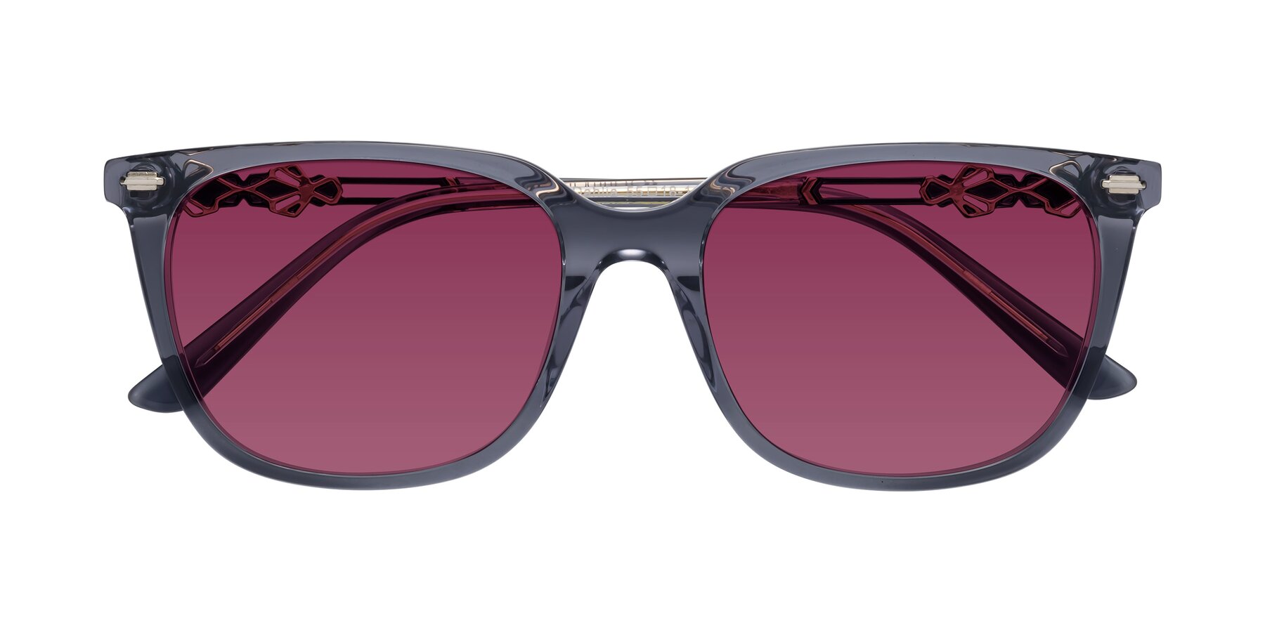 Folded Front of Dahlia in Blue Gray with Wine Tinted Lenses