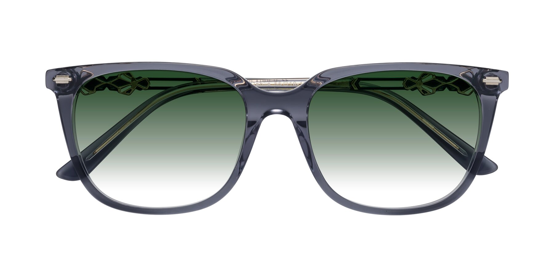 Folded Front of Dahlia in Blue Gray with Green Gradient Lenses