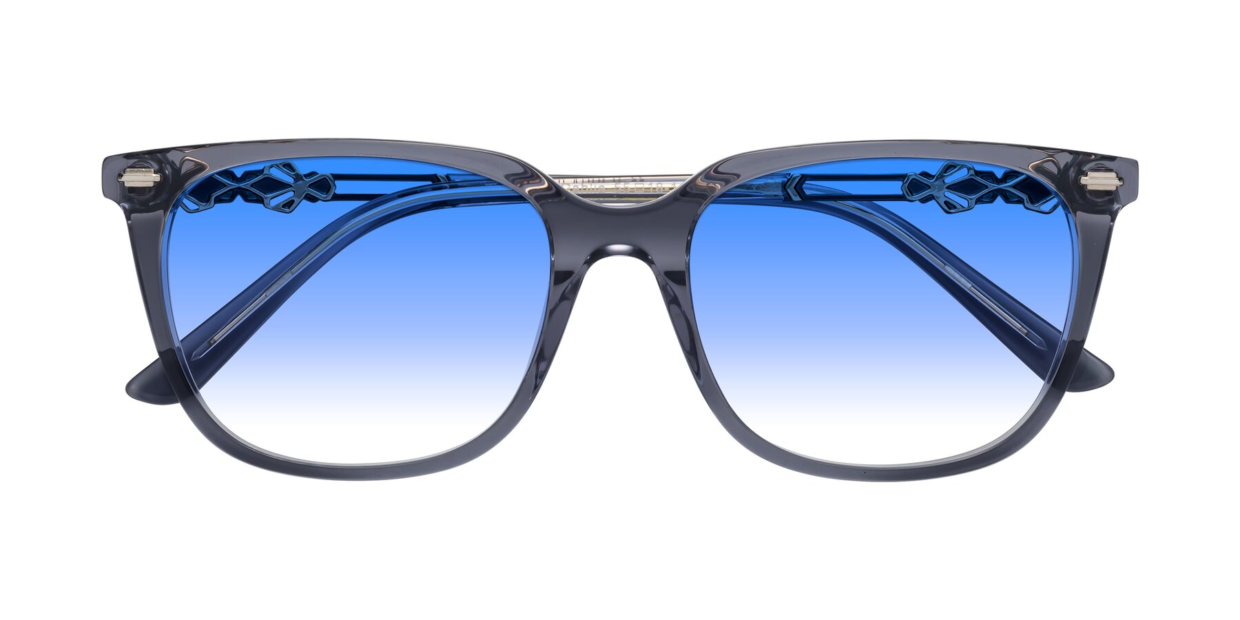 Folded Front of Dahlia in Blue Gray with Blue Gradient Lenses