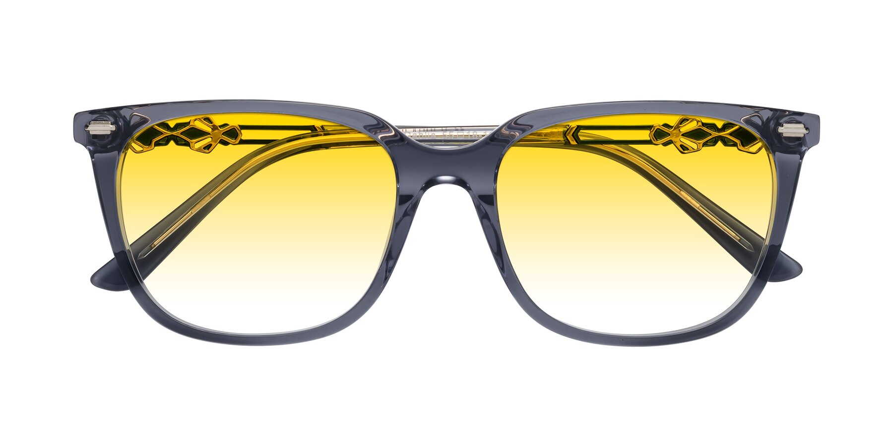 Folded Front of Dahlia in Blue Gray with Yellow Gradient Lenses