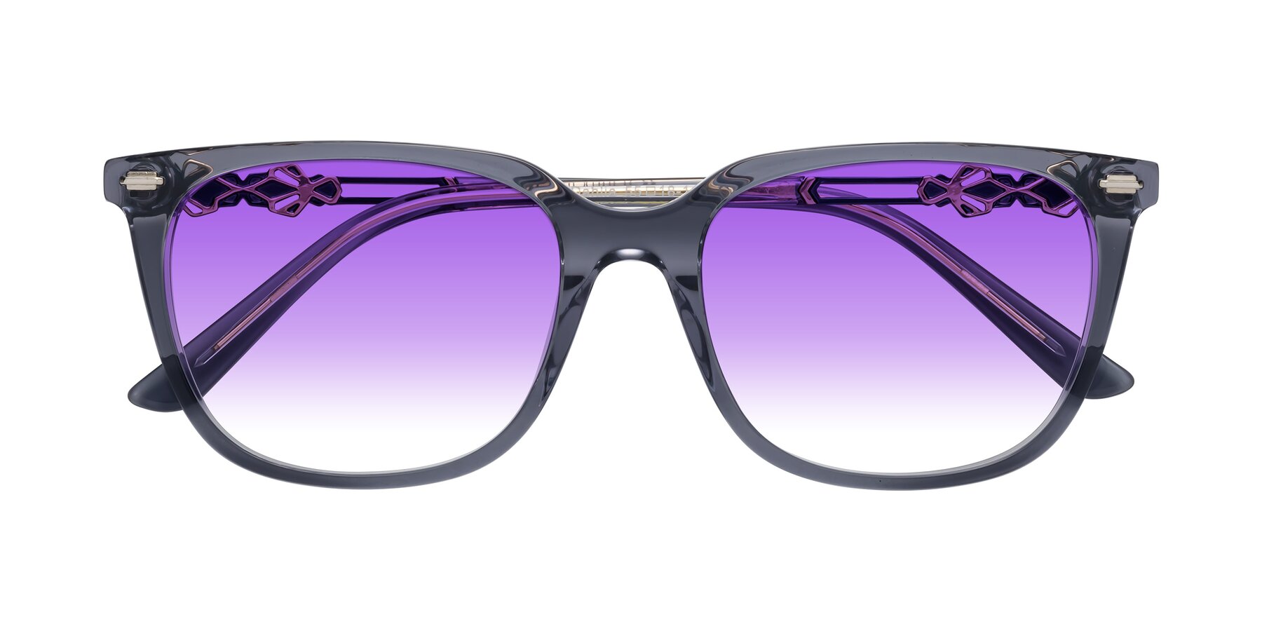 Folded Front of Dahlia in Blue Gray with Purple Gradient Lenses