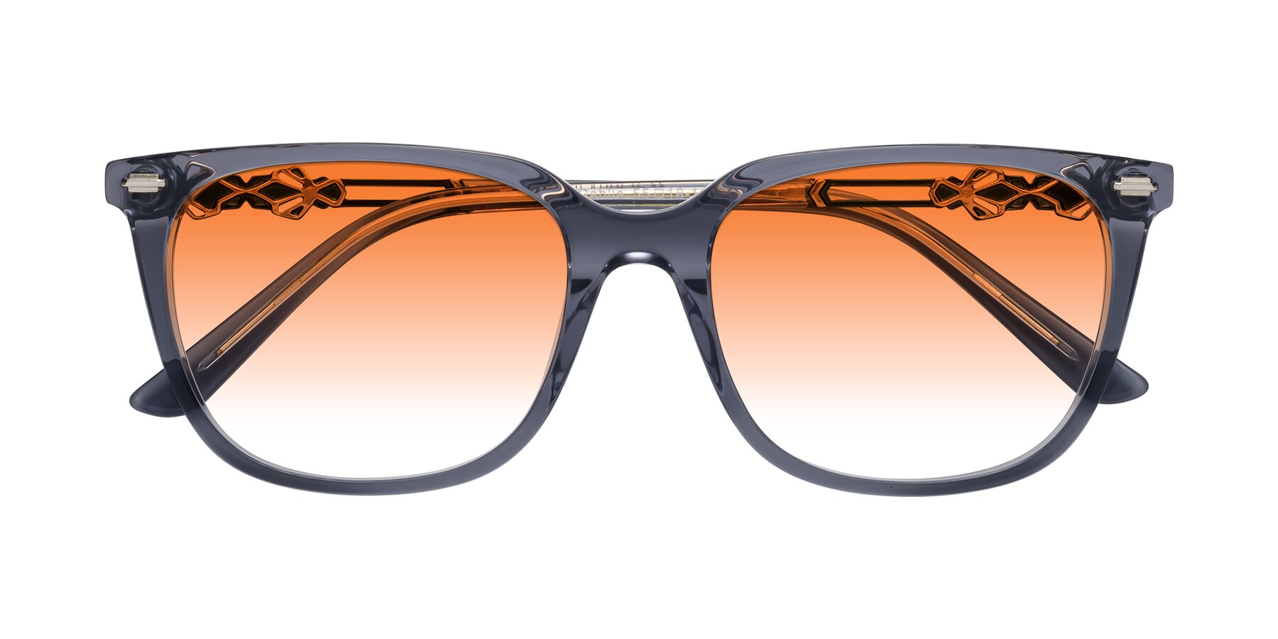 Folded Front of Dahlia in Blue Gray with Orange Gradient Lenses