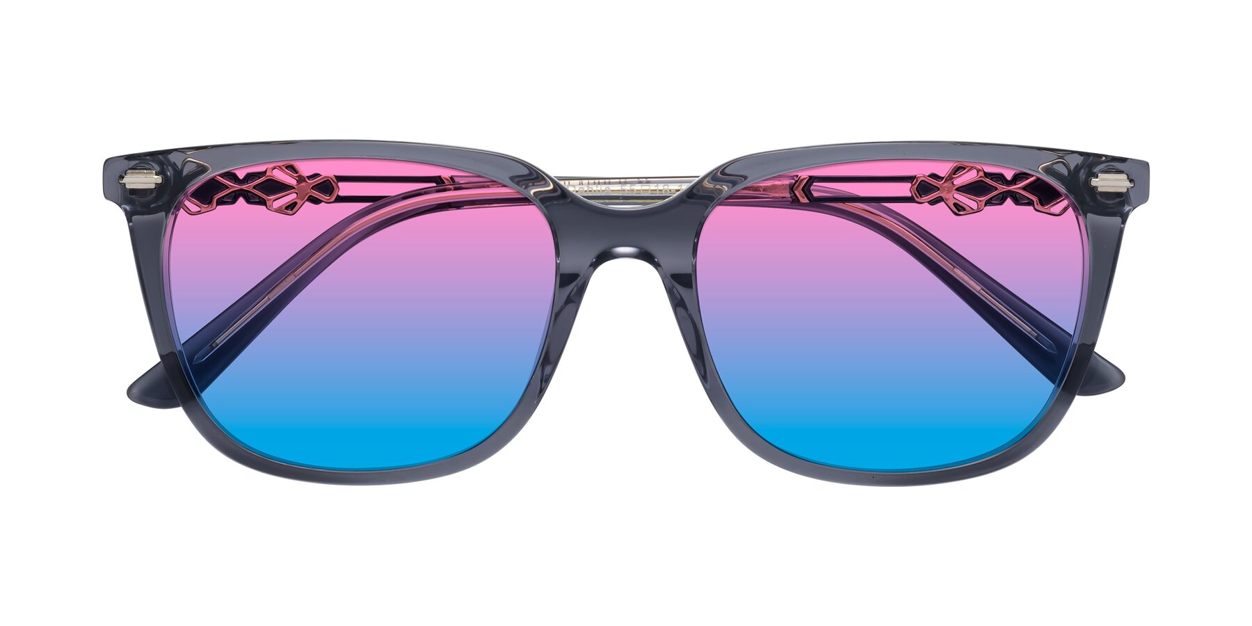 Folded Front of Dahlia in Blue Gray with Pink / Blue Gradient Lenses