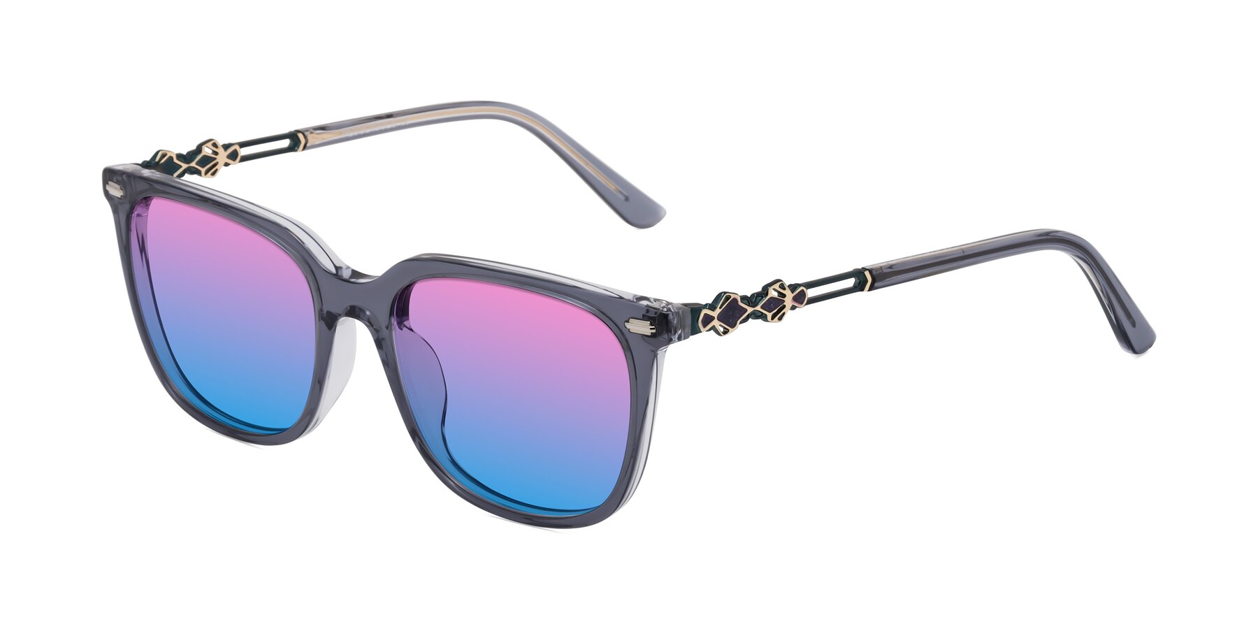 Angle of Dahlia in Blue Gray with Pink / Blue Gradient Lenses