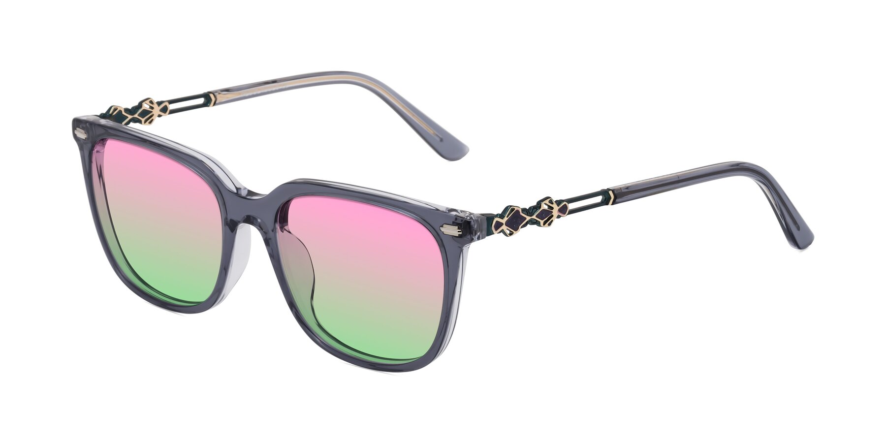 Angle of Dahlia in Blue Gray with Pink / Green Gradient Lenses