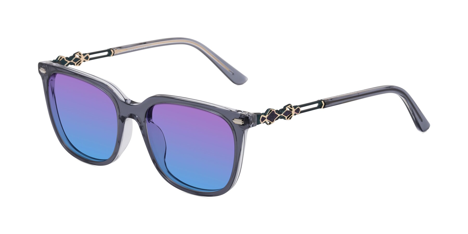 Angle of Dahlia in Blue Gray with Purple / Blue Gradient Lenses