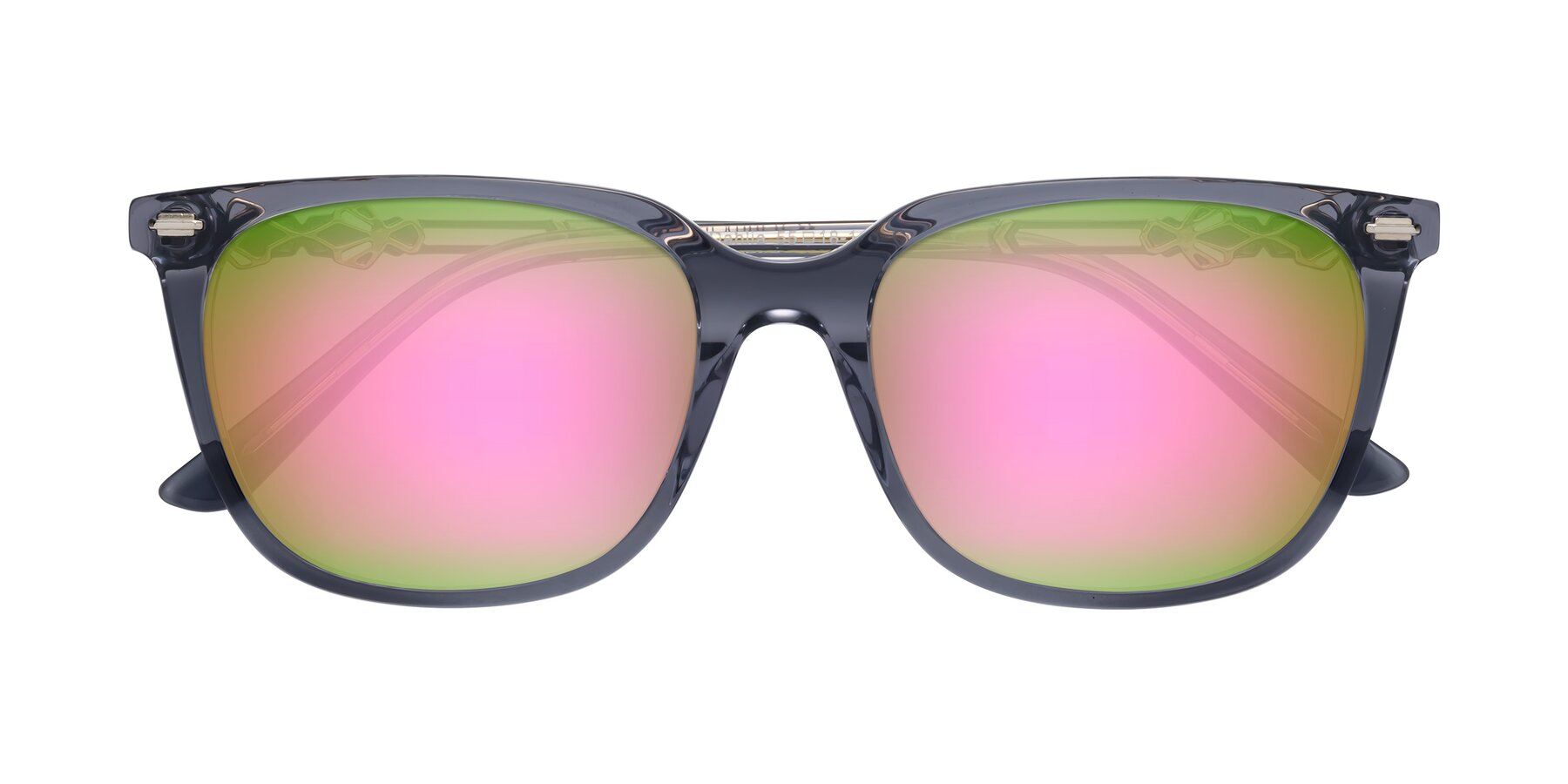 Folded Front of Dahlia in Blue Gray with Pink Mirrored Lenses