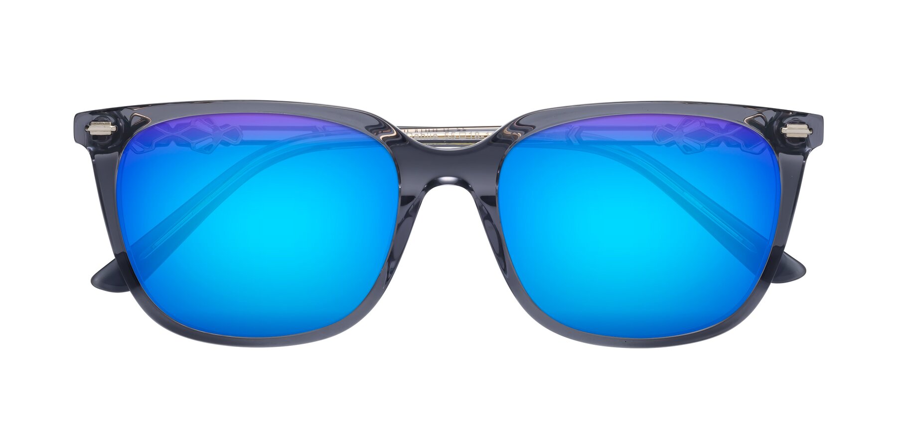 Folded Front of Dahlia in Blue Gray with Blue Mirrored Lenses