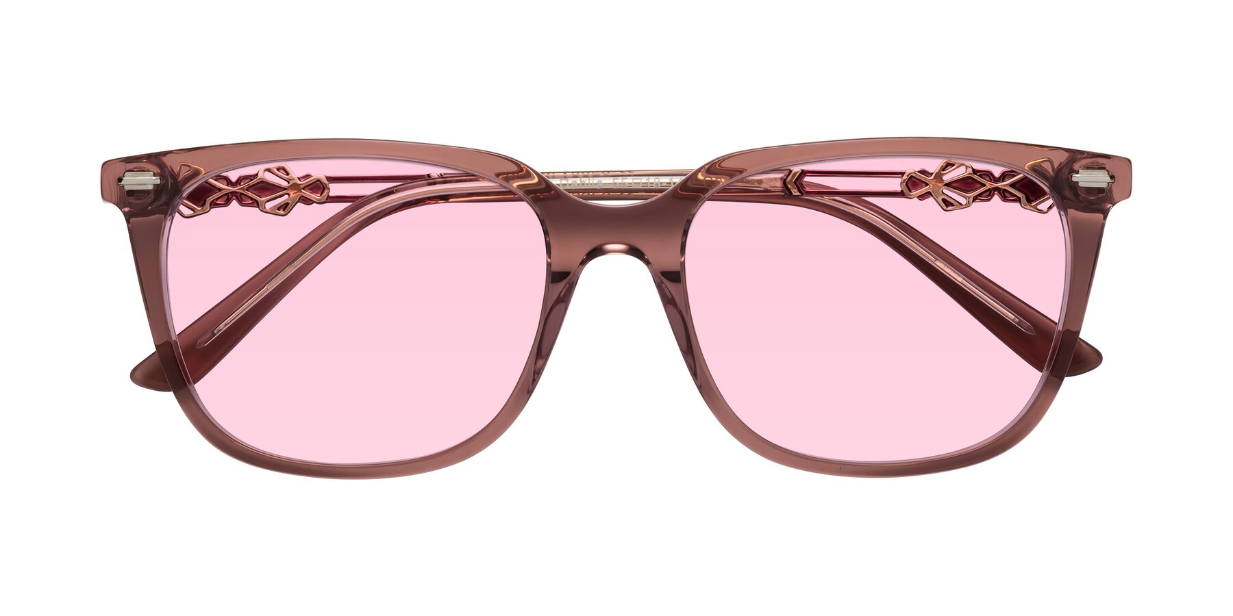 Folded Front of Dahlia in Mauve Taupe with Light Pink Tinted Lenses