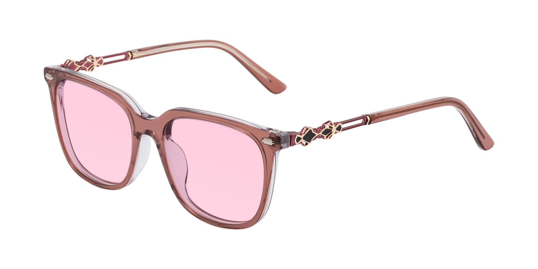 Angle of Dahlia in Mauve Taupe with Light Pink Tinted Lenses