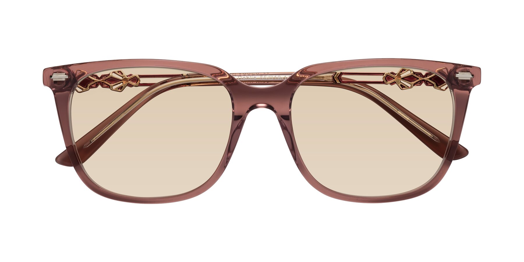 Folded Front of Dahlia in Mauve Taupe with Light Brown Tinted Lenses