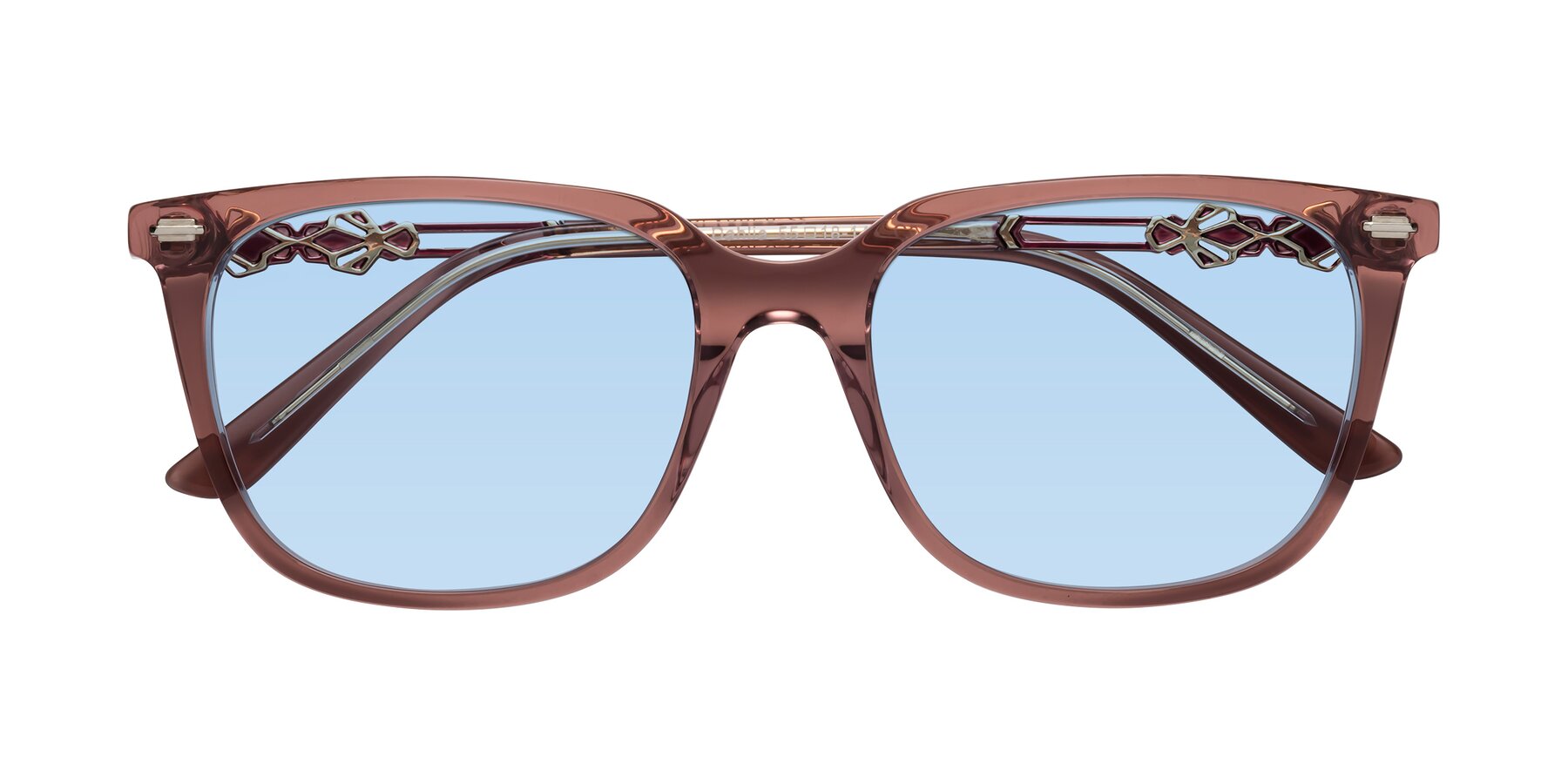 Folded Front of Dahlia in Mauve Taupe with Light Blue Tinted Lenses