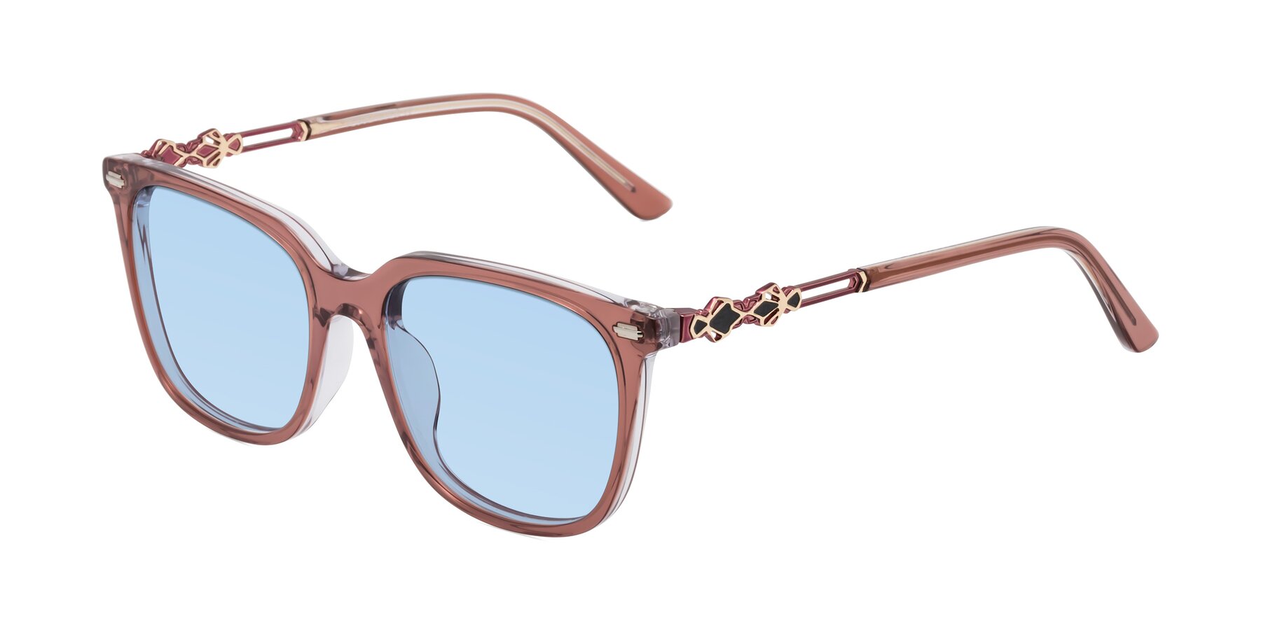 Angle of Dahlia in Mauve Taupe with Light Blue Tinted Lenses