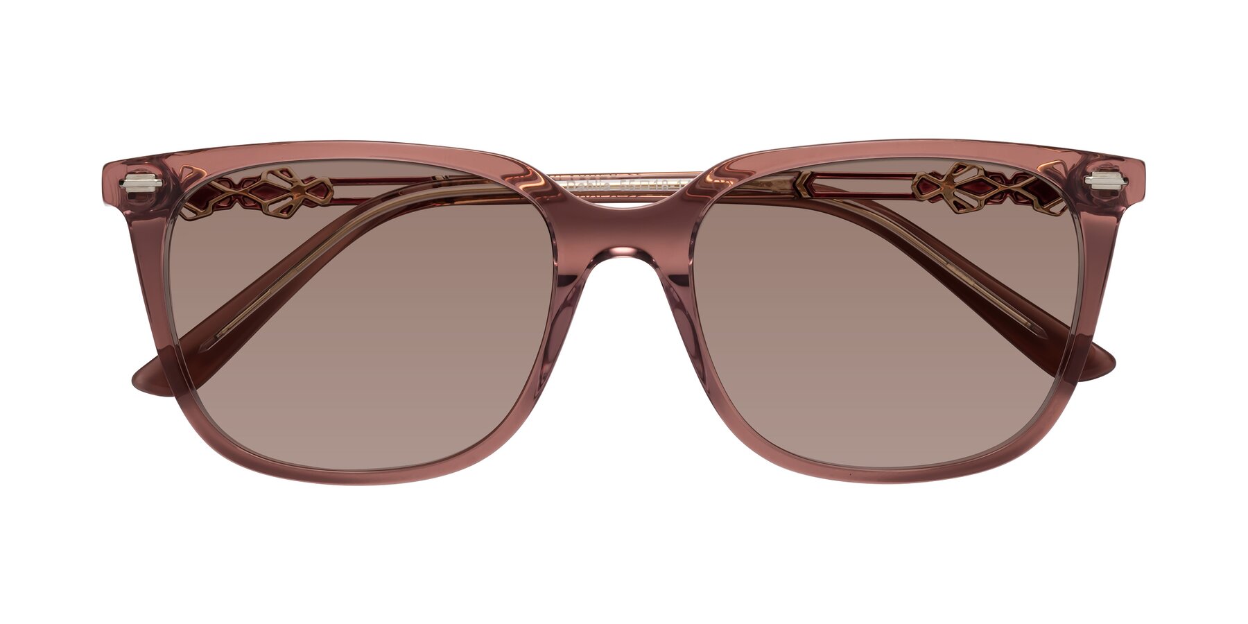 Folded Front of Dahlia in Mauve Taupe with Medium Brown Tinted Lenses