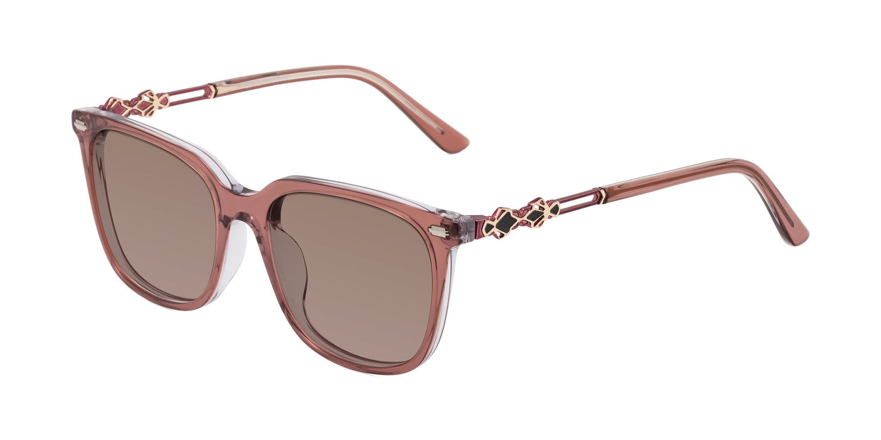 Angle of Dahlia in Mauve Taupe with Medium Brown Tinted Lenses