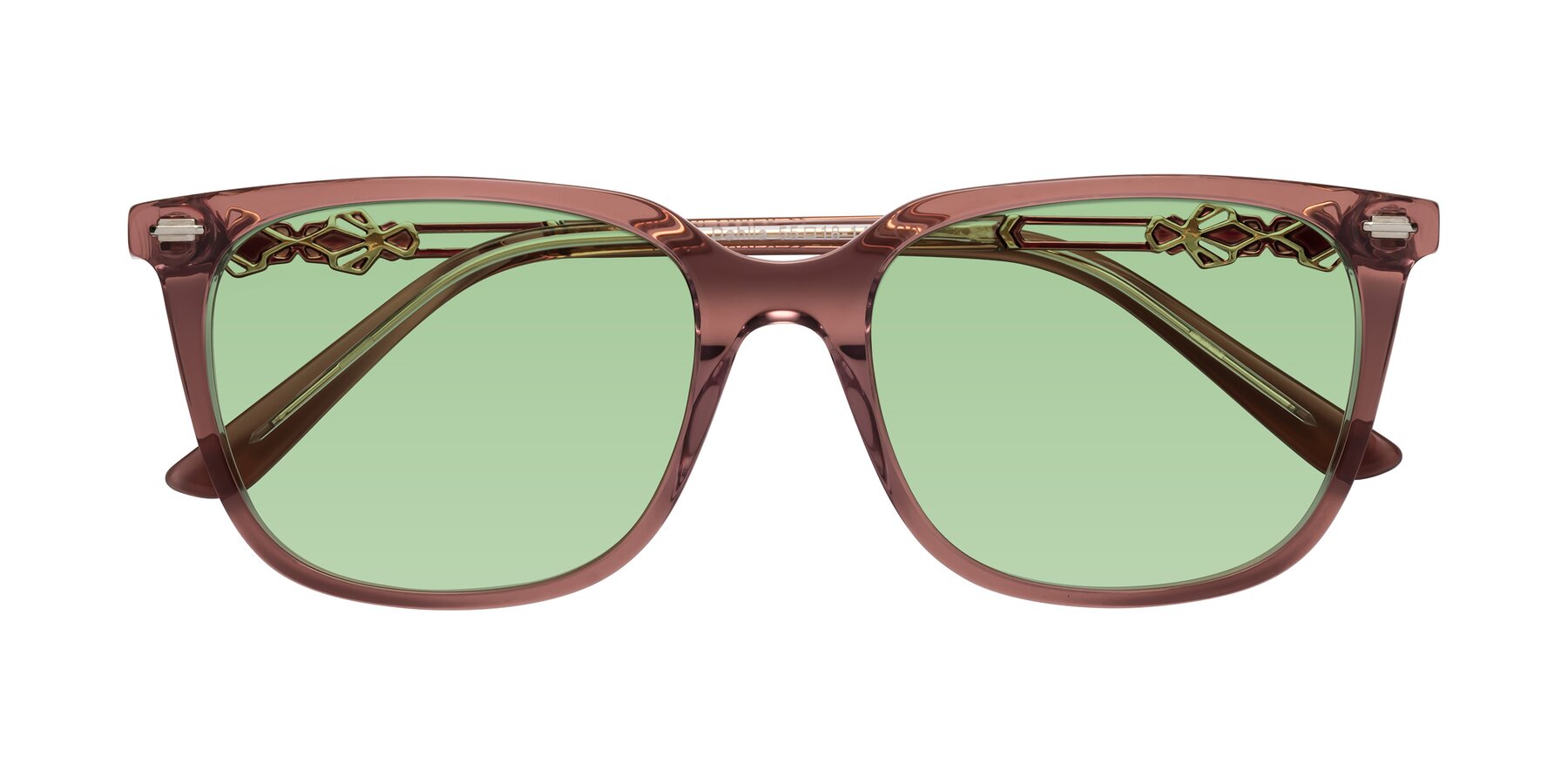 Folded Front of Dahlia in Mauve Taupe with Medium Green Tinted Lenses