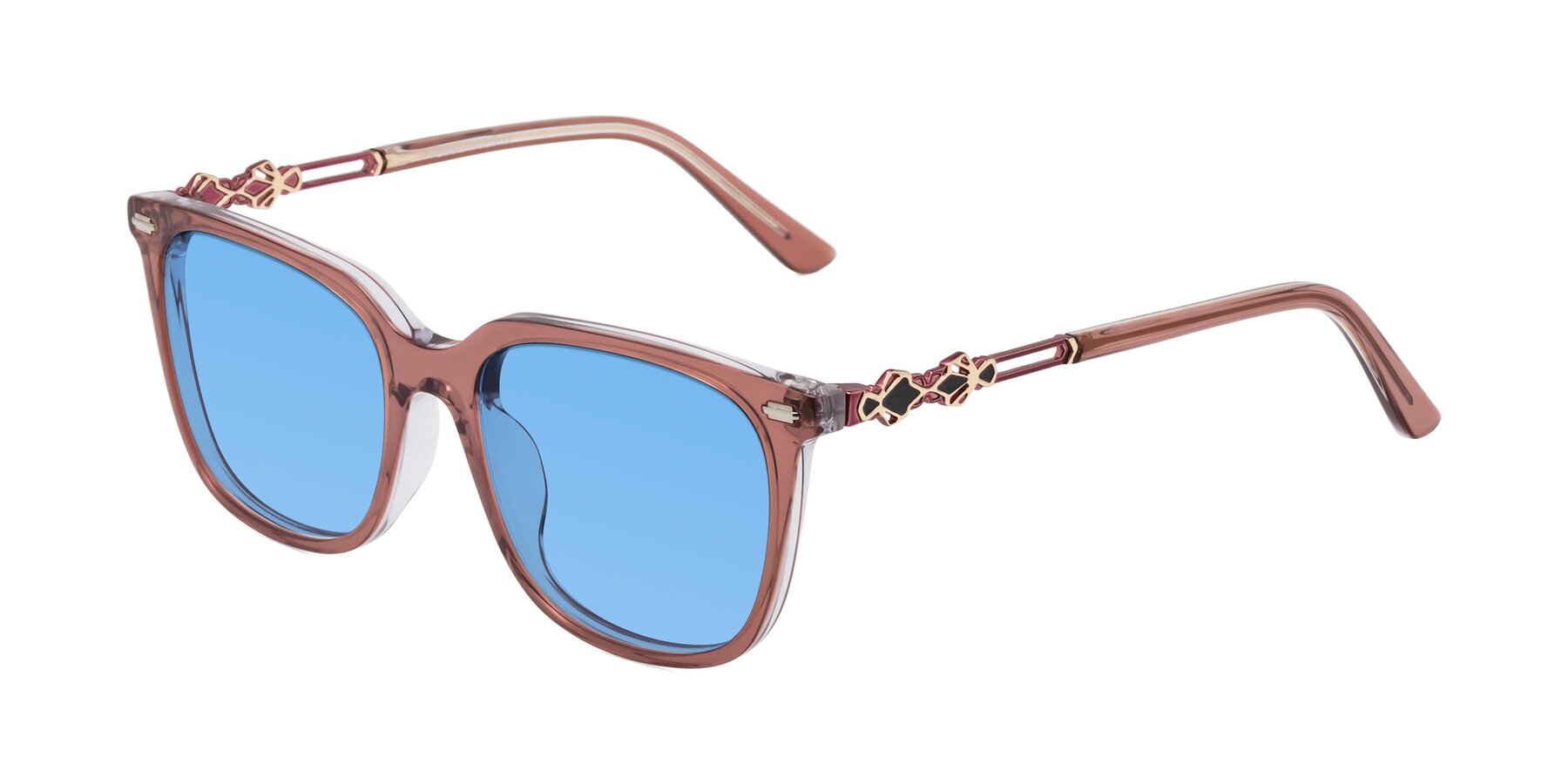 Angle of Dahlia in Mauve Taupe with Medium Blue Tinted Lenses