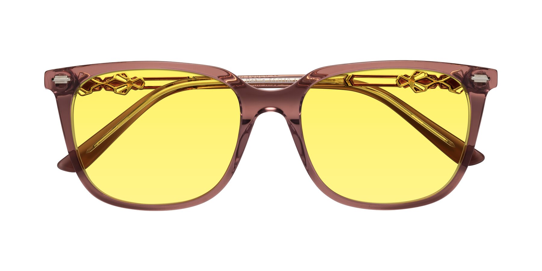 Folded Front of Dahlia in Mauve Taupe with Medium Yellow Tinted Lenses