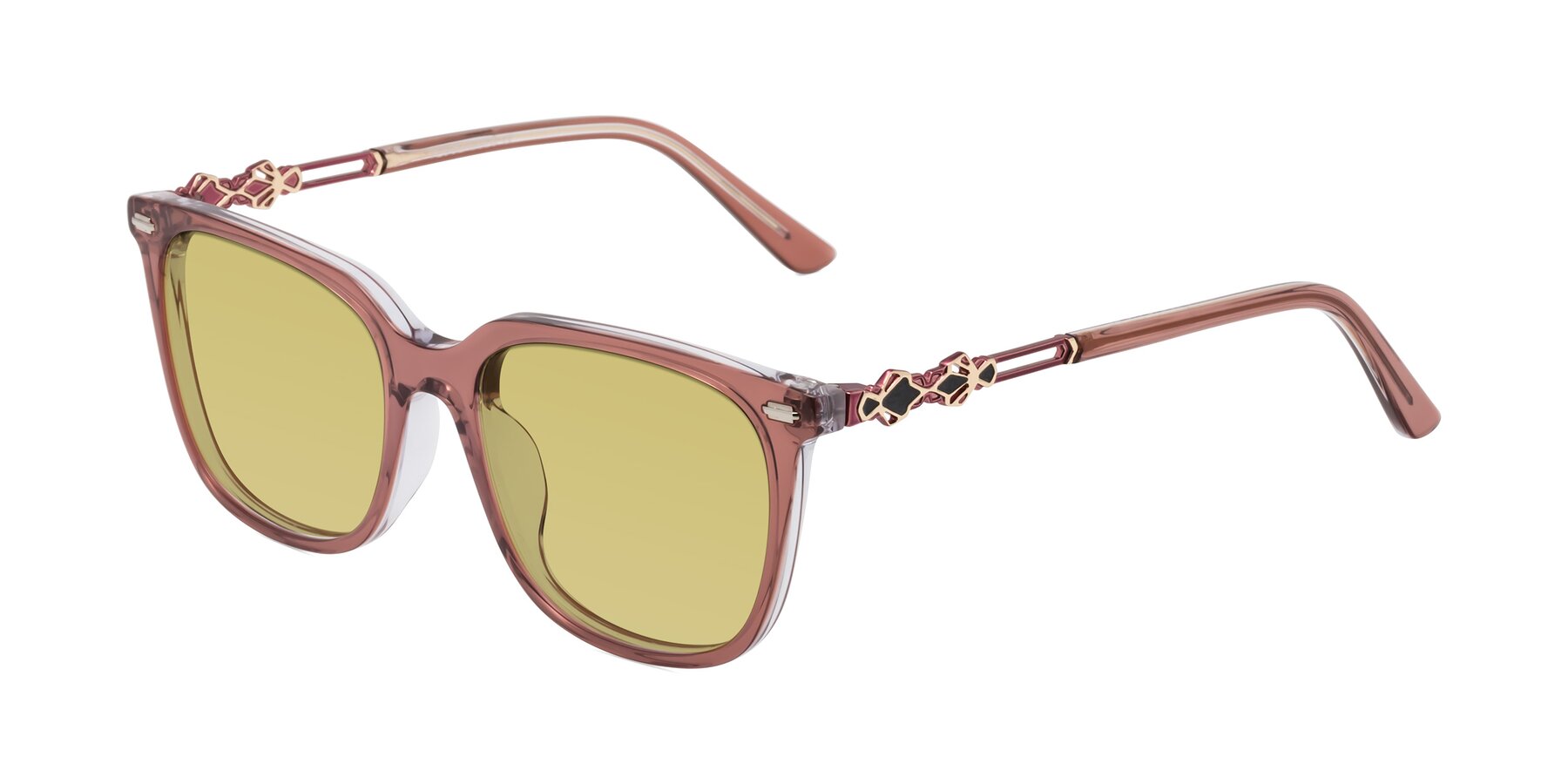 Angle of Dahlia in Mauve Taupe with Medium Champagne Tinted Lenses