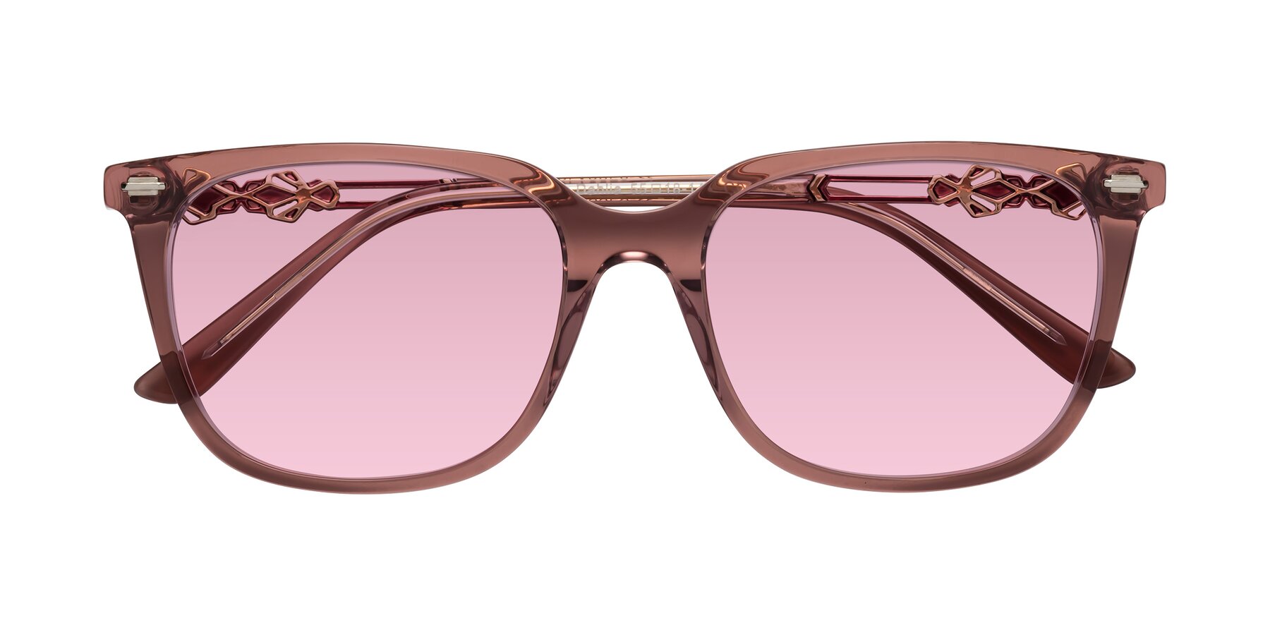 Folded Front of Dahlia in Mauve Taupe with Light Wine Tinted Lenses