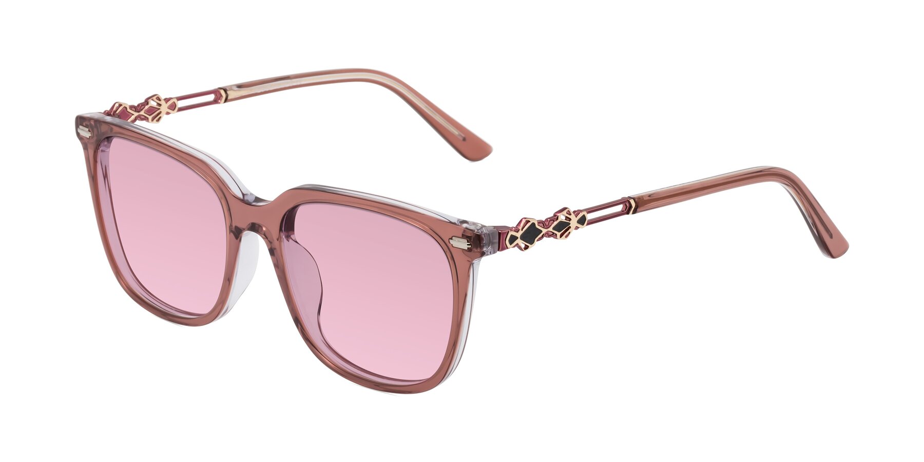 Angle of Dahlia in Mauve Taupe with Light Wine Tinted Lenses