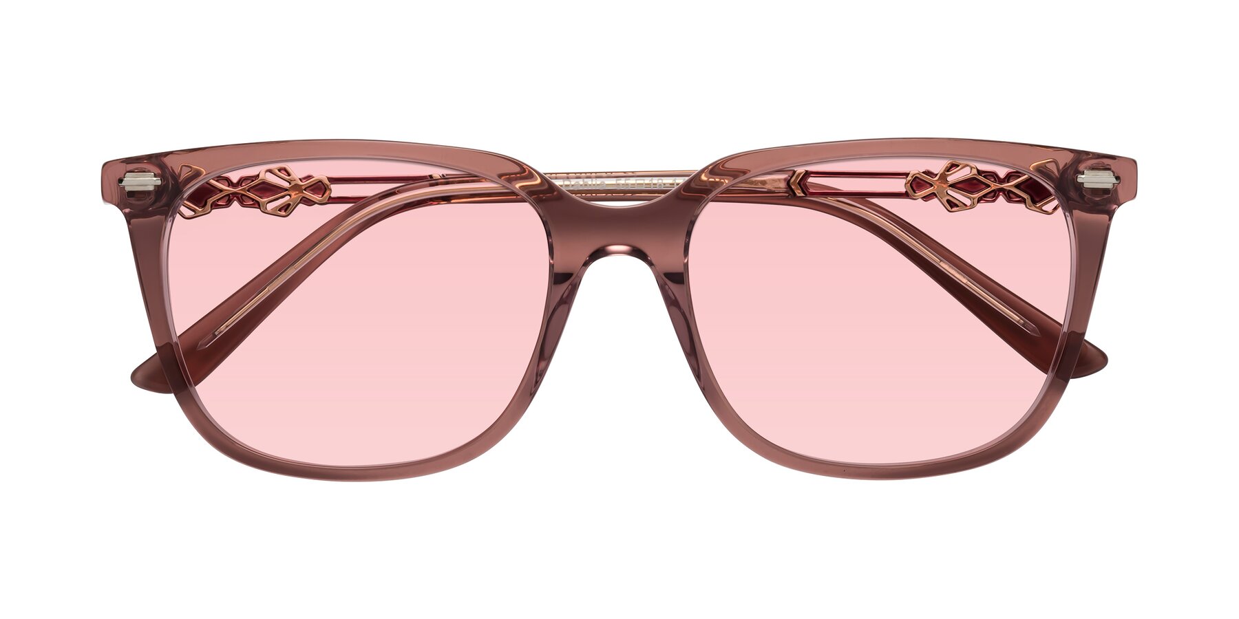 Folded Front of Dahlia in Mauve Taupe with Light Garnet Tinted Lenses