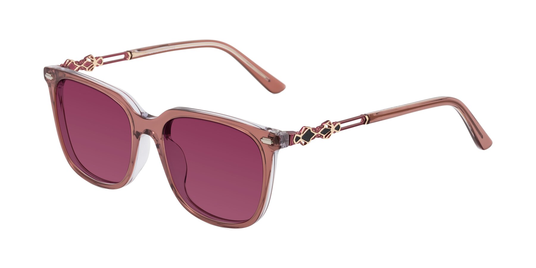 Angle of Dahlia in Mauve Taupe with Wine Tinted Lenses