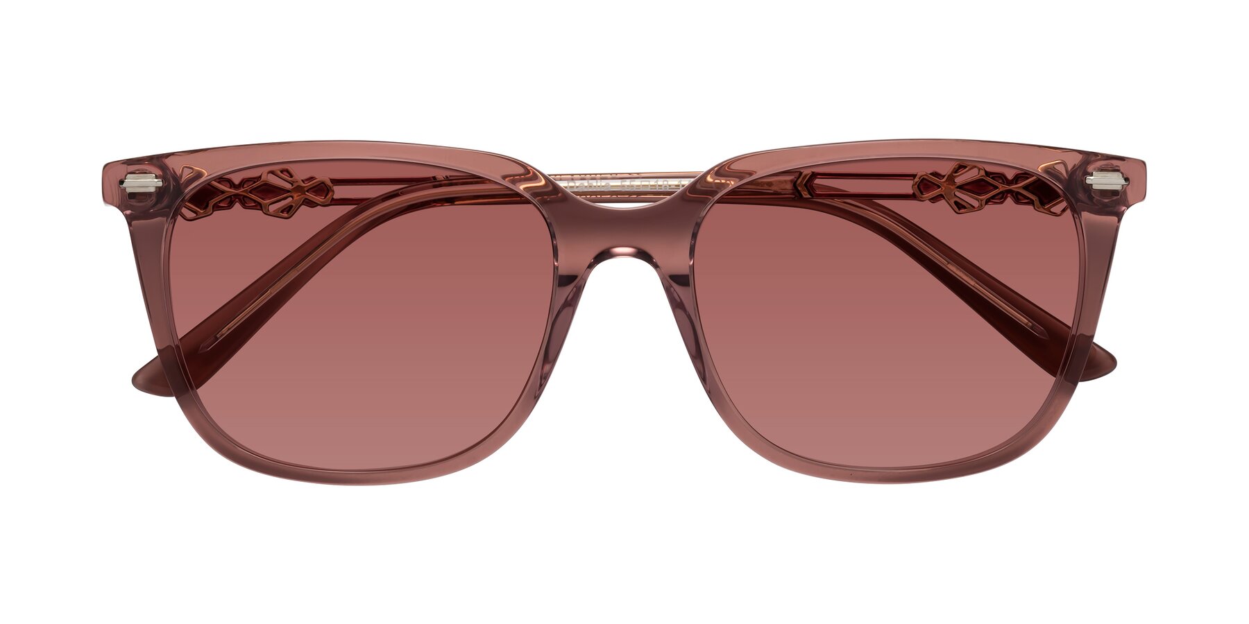 Folded Front of Dahlia in Mauve Taupe with Garnet Tinted Lenses