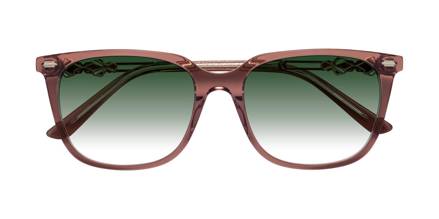 Folded Front of Dahlia in Mauve Taupe with Green Gradient Lenses