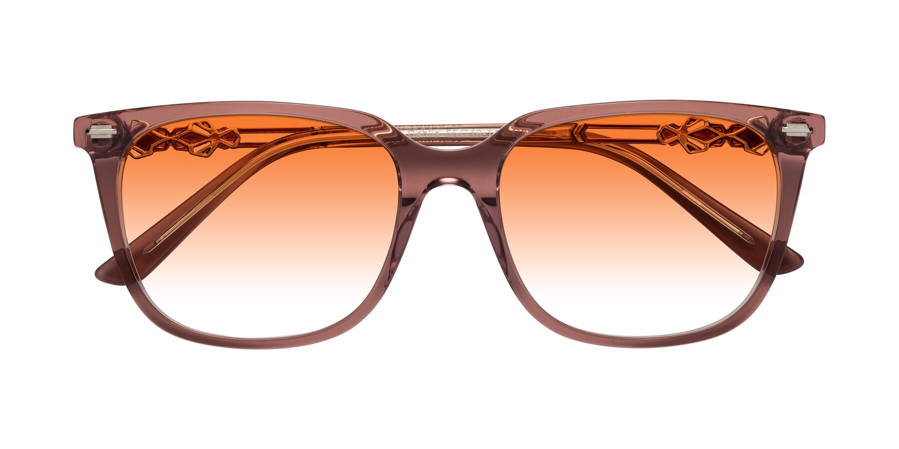 Folded Front of Dahlia in Mauve Taupe with Orange Gradient Lenses