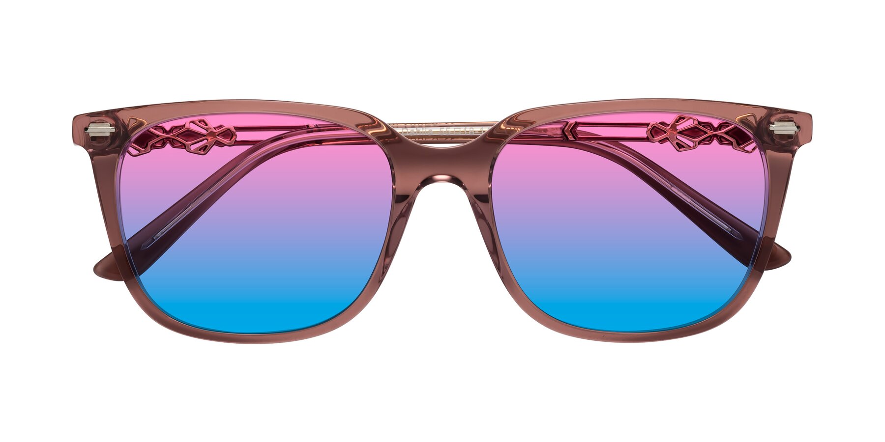 Folded Front of Dahlia in Mauve Taupe with Pink / Blue Gradient Lenses