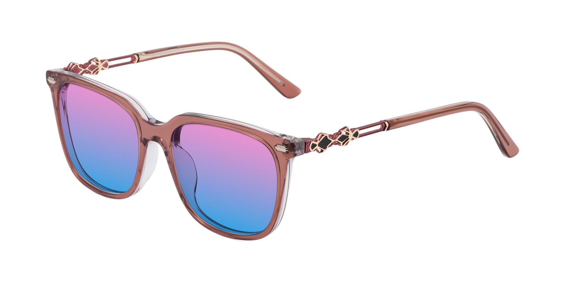 Angle of Dahlia in Mauve Taupe with Pink / Blue Gradient Lenses