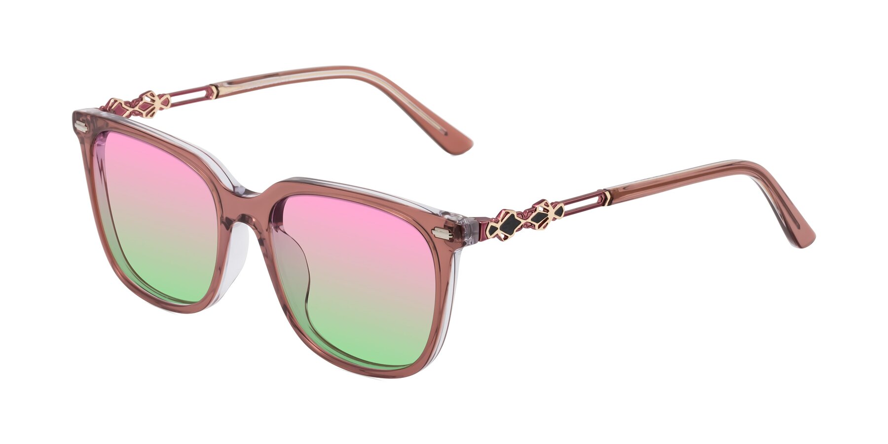 Angle of Dahlia in Mauve Taupe with Pink / Green Gradient Lenses