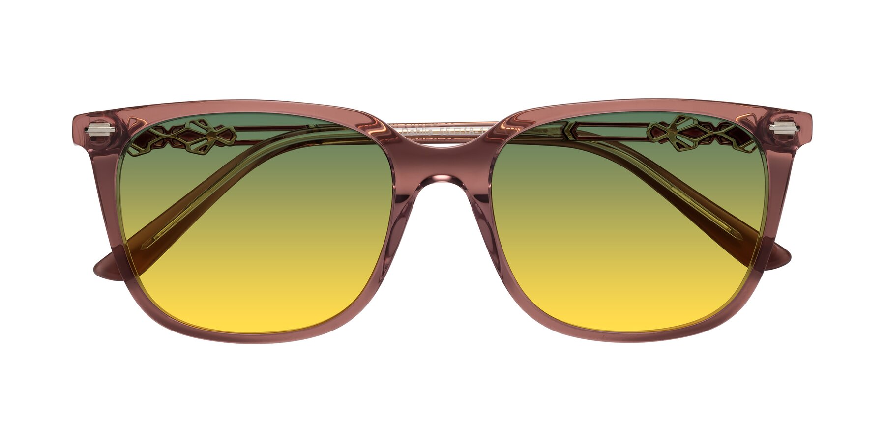 Folded Front of Dahlia in Mauve Taupe with Green / Yellow Gradient Lenses