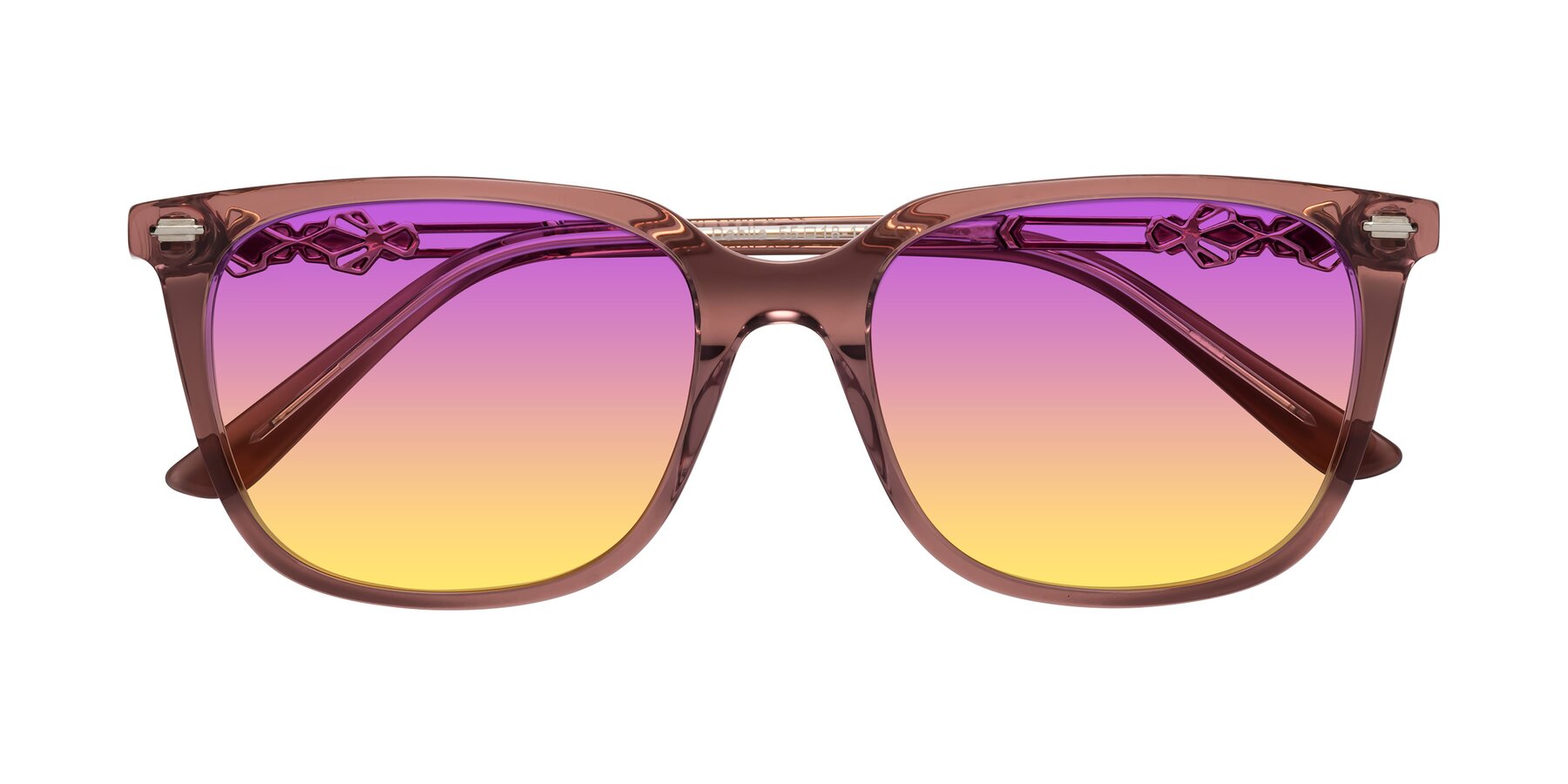 Folded Front of Dahlia in Mauve Taupe with Purple / Yellow Gradient Lenses