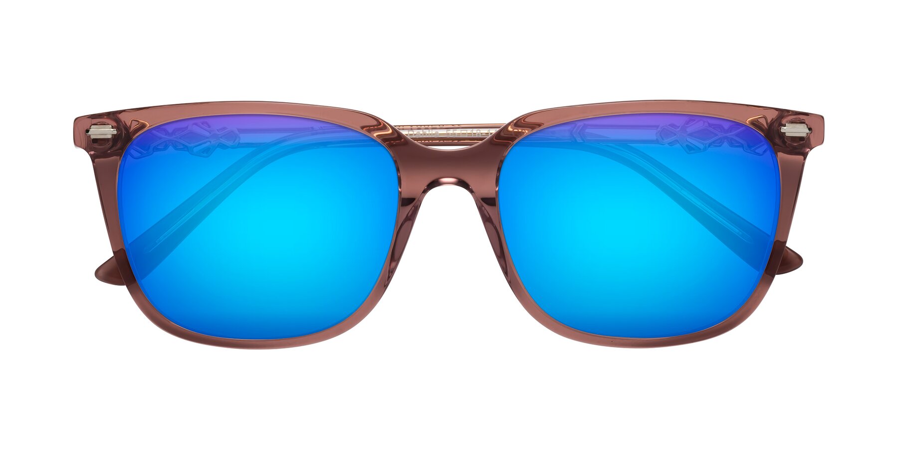 Folded Front of Dahlia in Mauve Taupe with Blue Mirrored Lenses